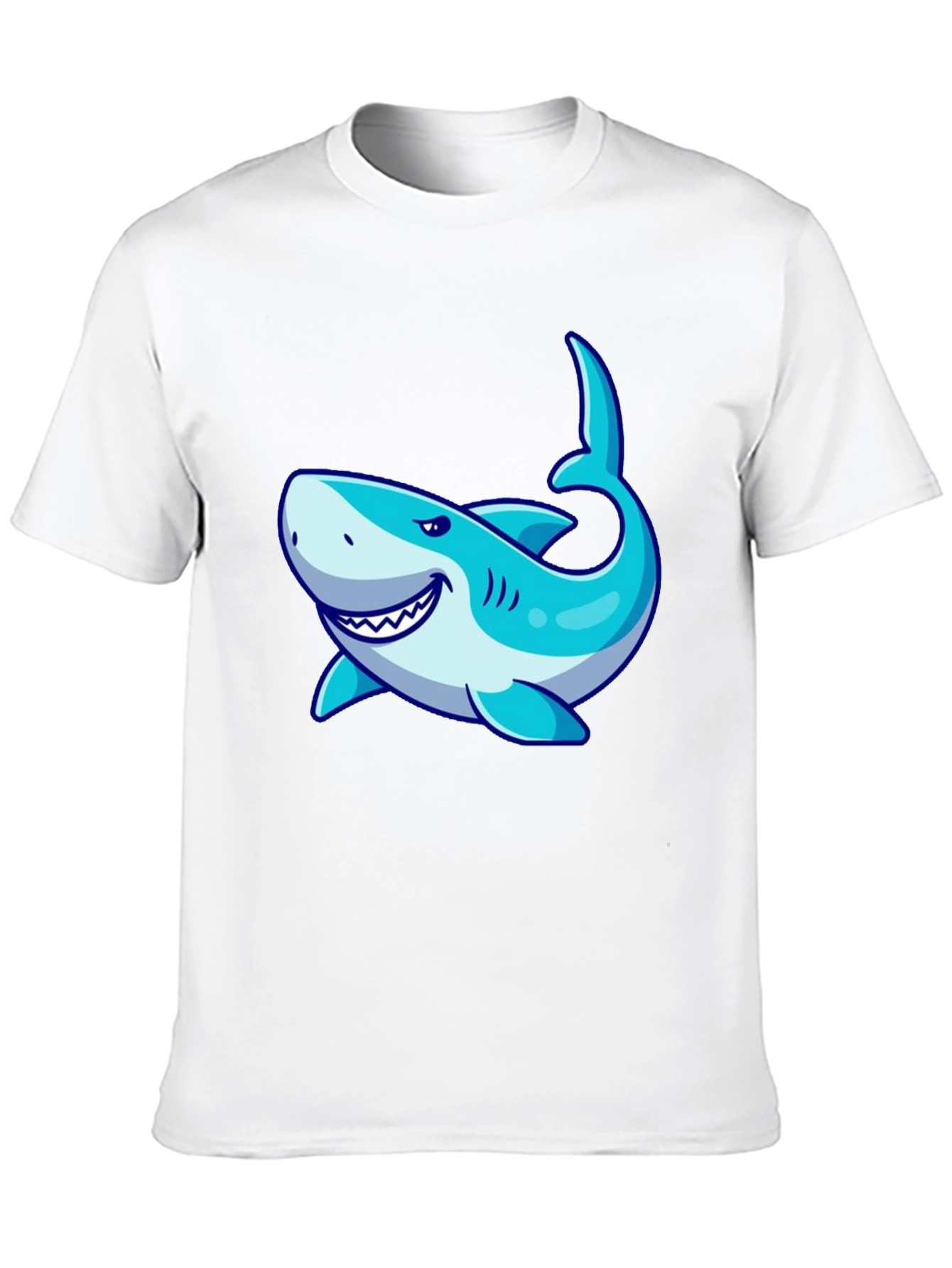 Mens Black T-Shirt with Cartoon Shark Graphic