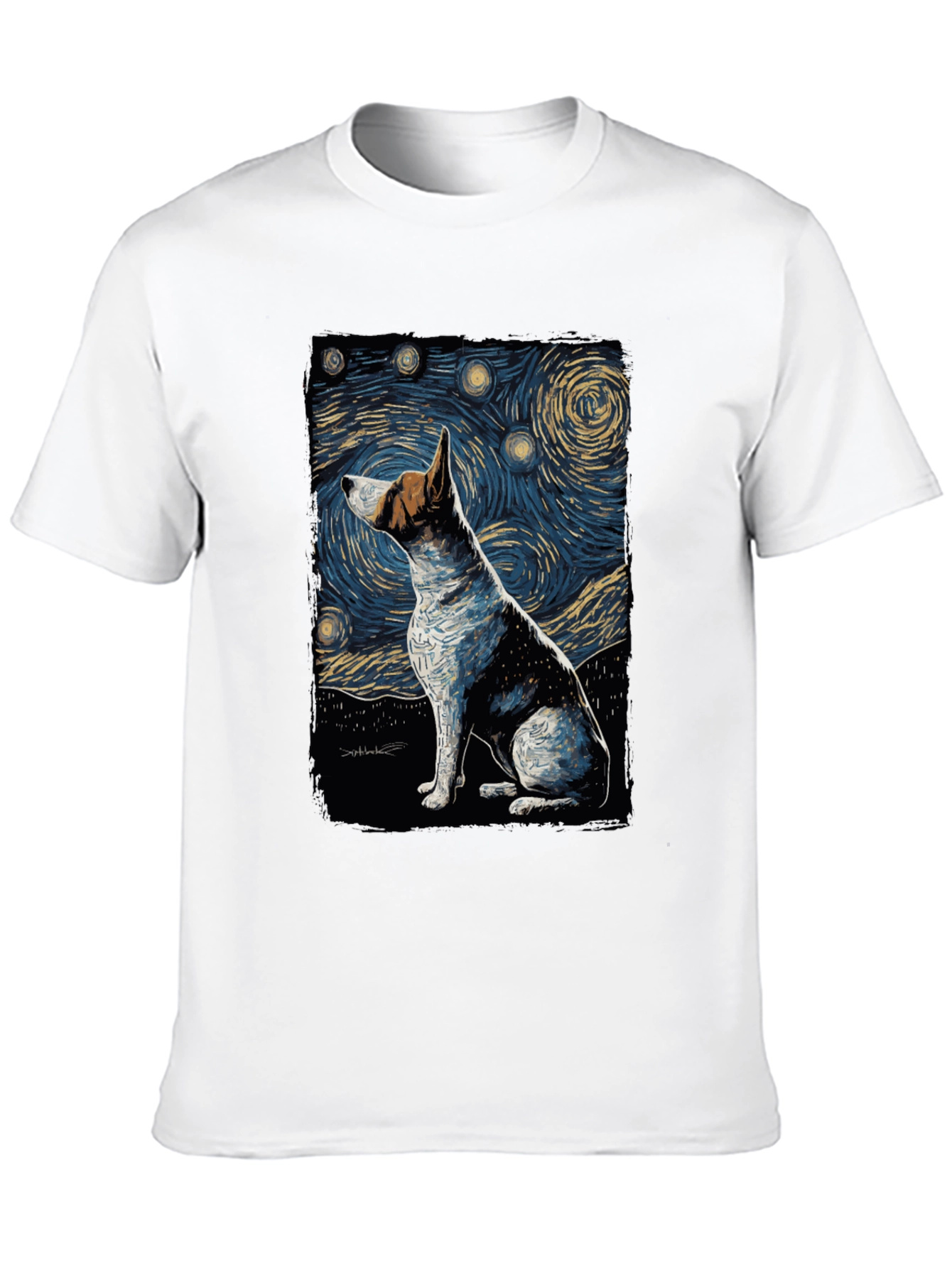 Starry Night Dog Art T-Shirt - Unique Design