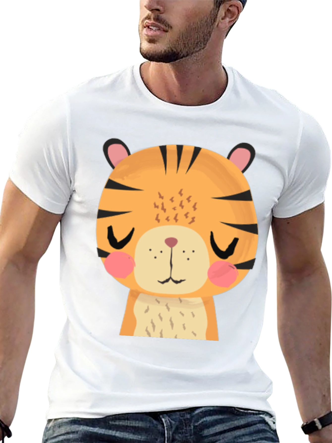 Cute Cartoon Tiger Graphic Black T-Shirt