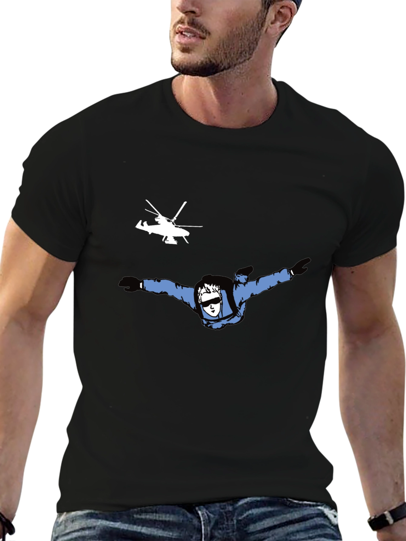 Skydiving T-Shirt - Black Tee with Skydiver Graphic
