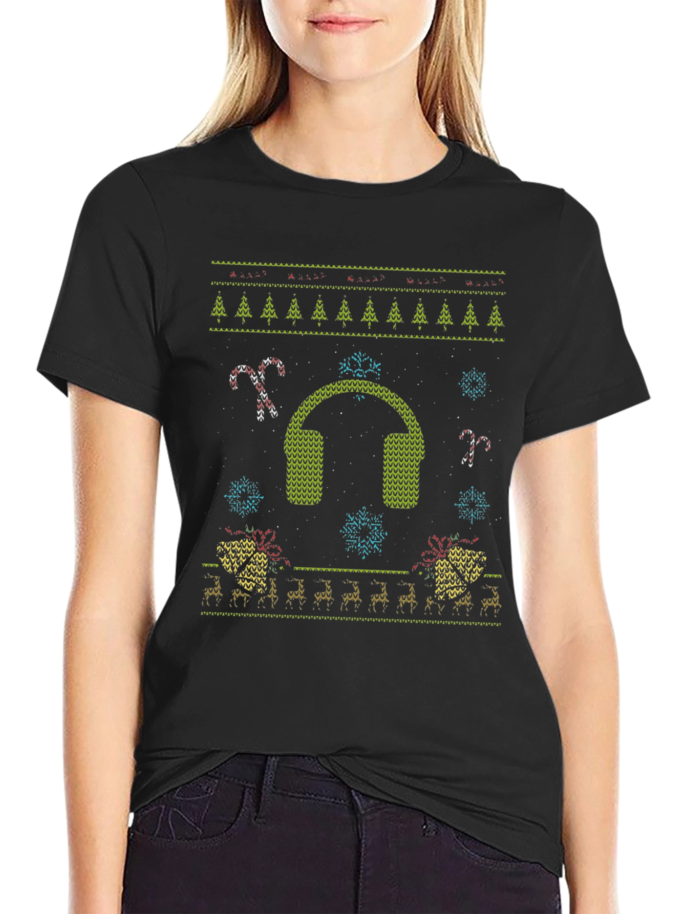 Ugly Christmas Sweater T-Shirt: Music Lover Holiday Tee