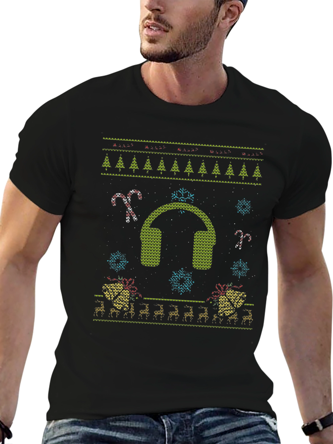 Ugly Christmas Sweater T-Shirt: Music Lover Holiday Tee