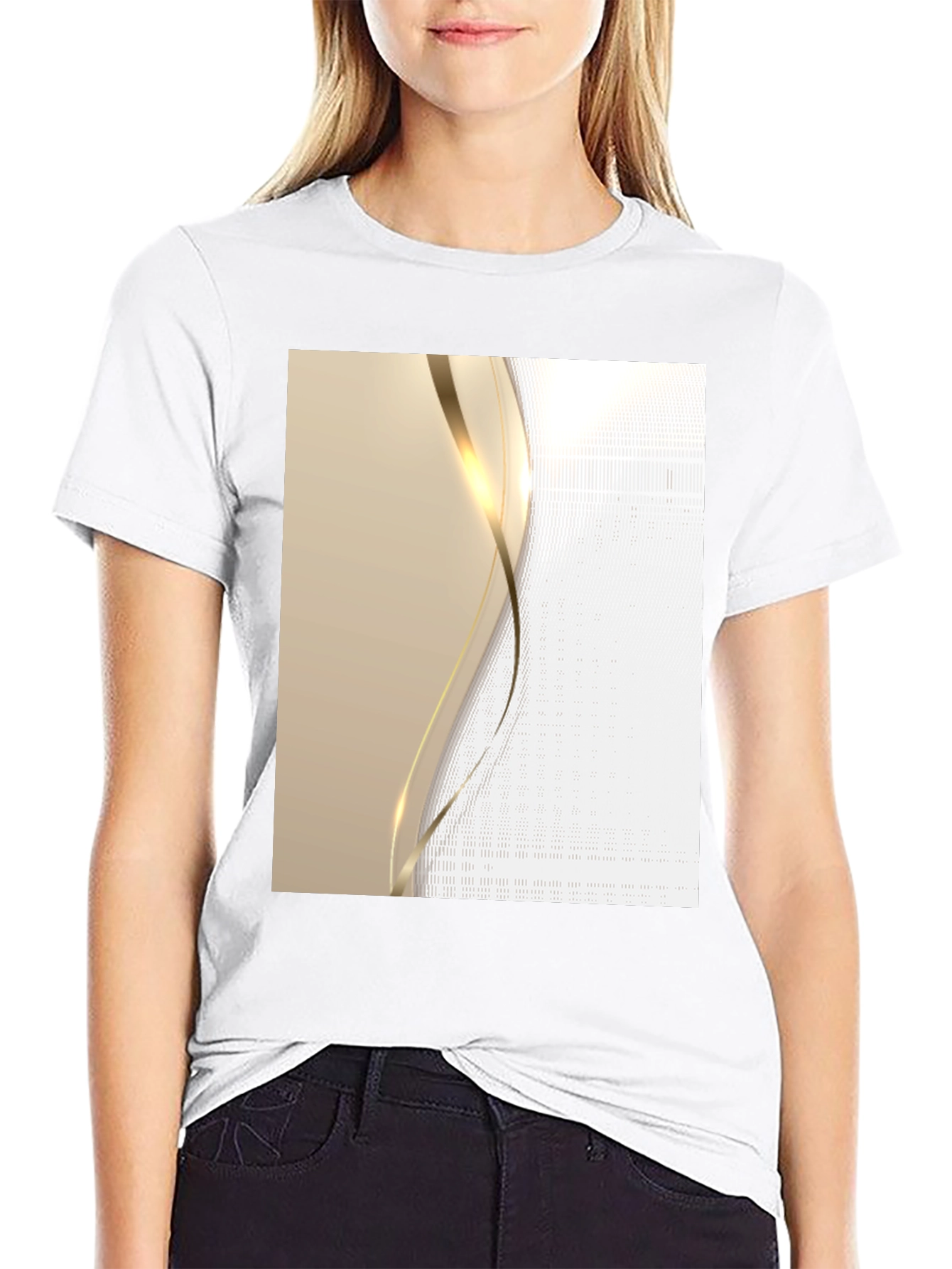 Elegant Black T-Shirt with Gold Wave Design