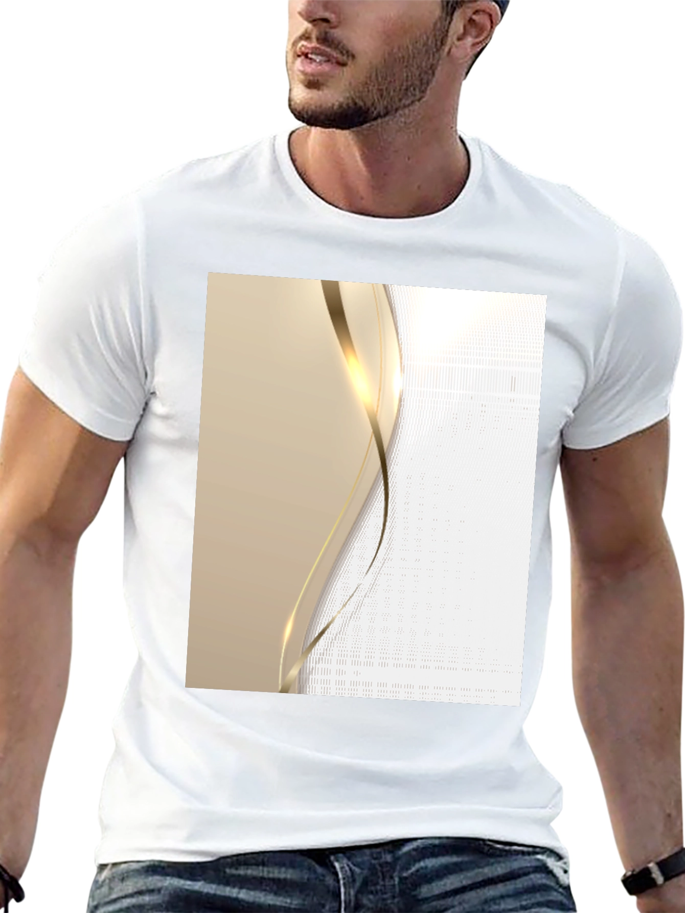 Elegant Black T-Shirt with Gold Wave Design