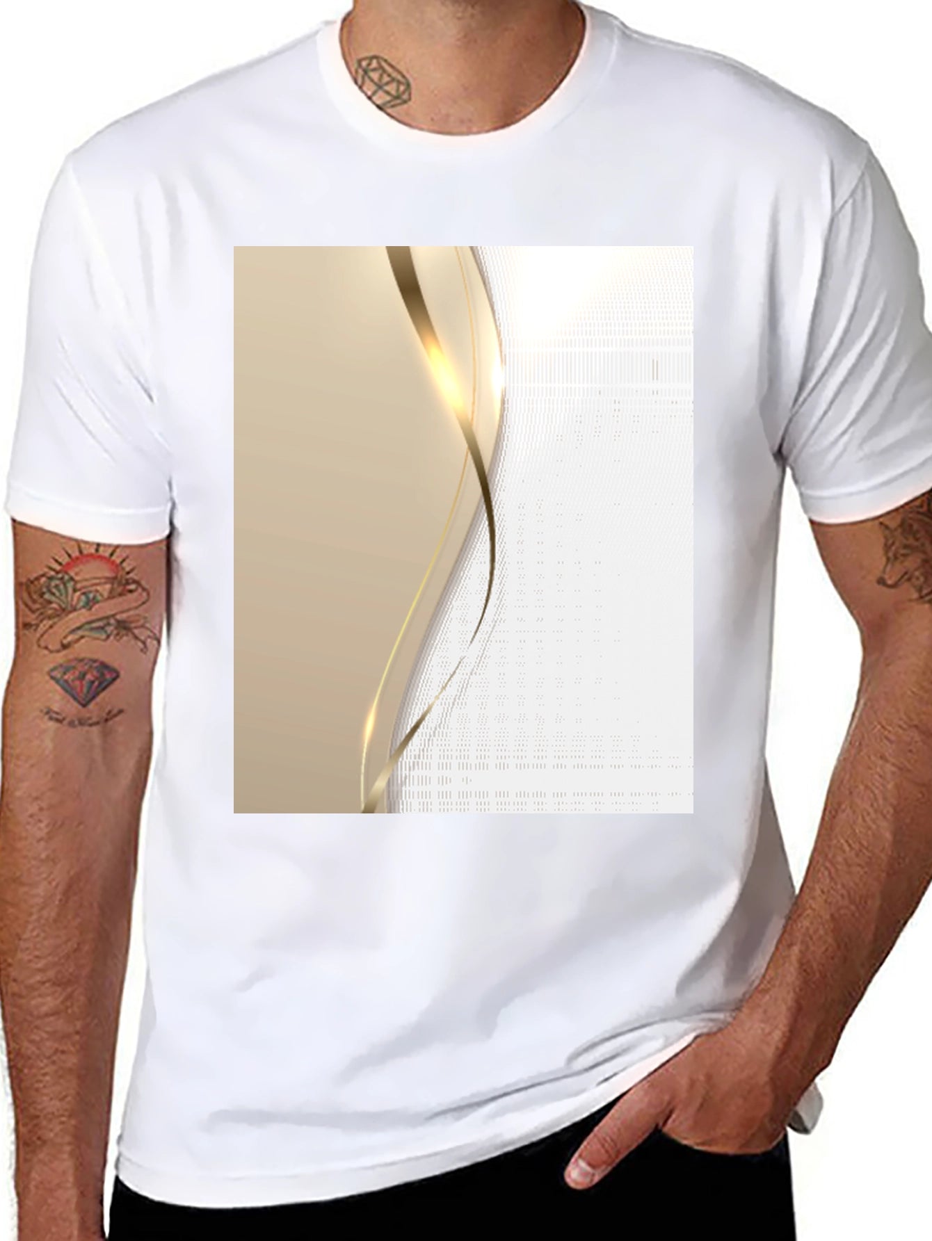 Elegant Black T-Shirt with Gold Wave Design
