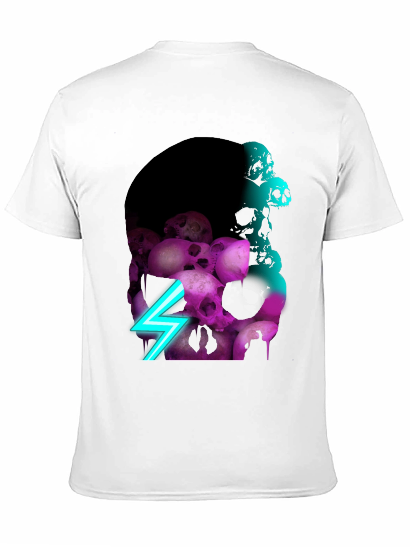Skull Pile Graphic Tee - Neon Lightning Bolt Design