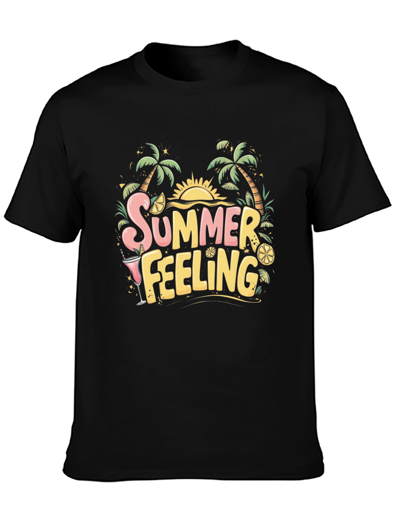 Summer Feeling Black Graphic Tee