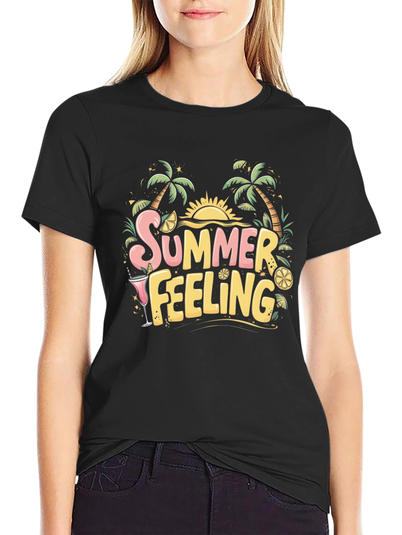 Summer Feeling Black Graphic Tee