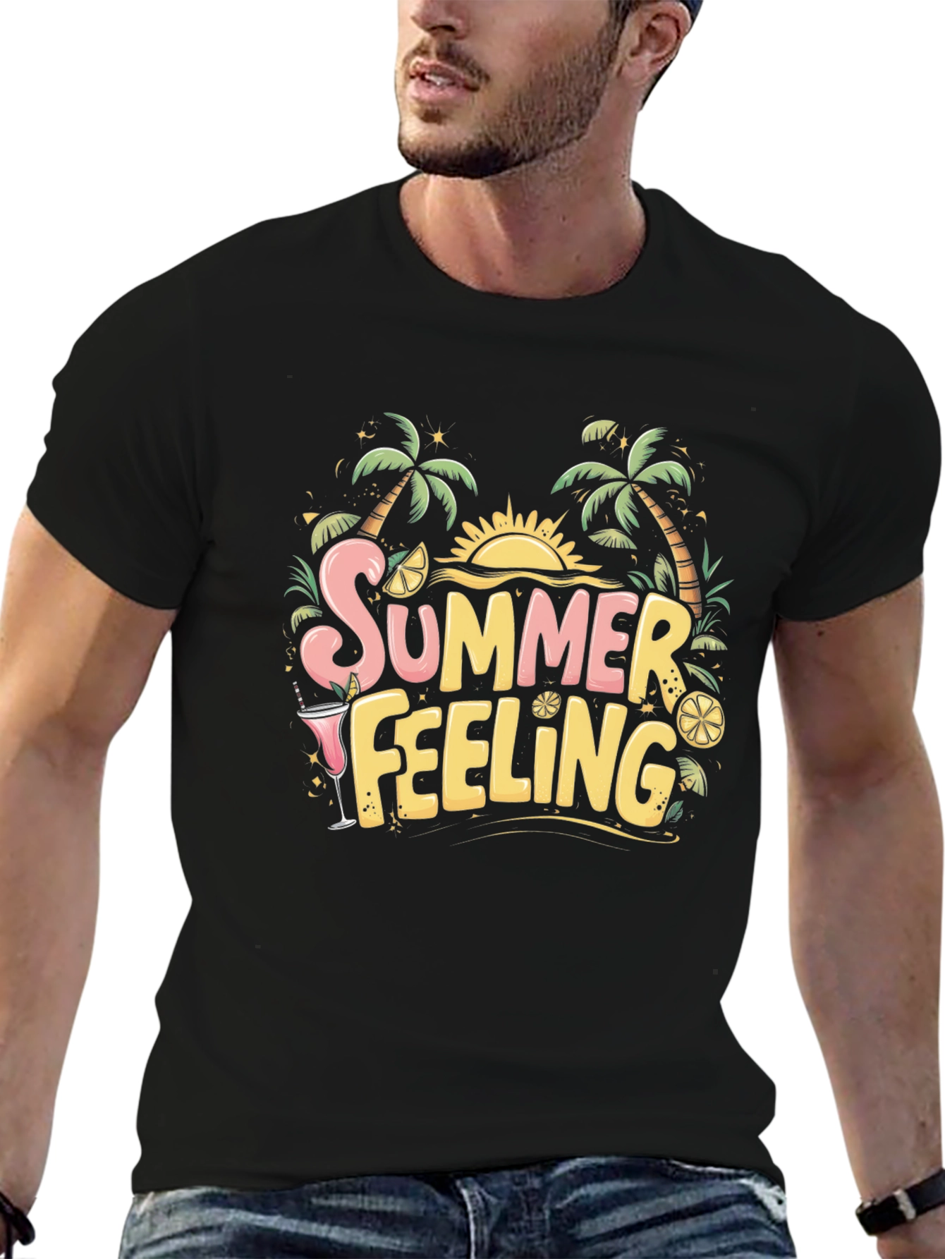 Summer Feeling Black Graphic Tee