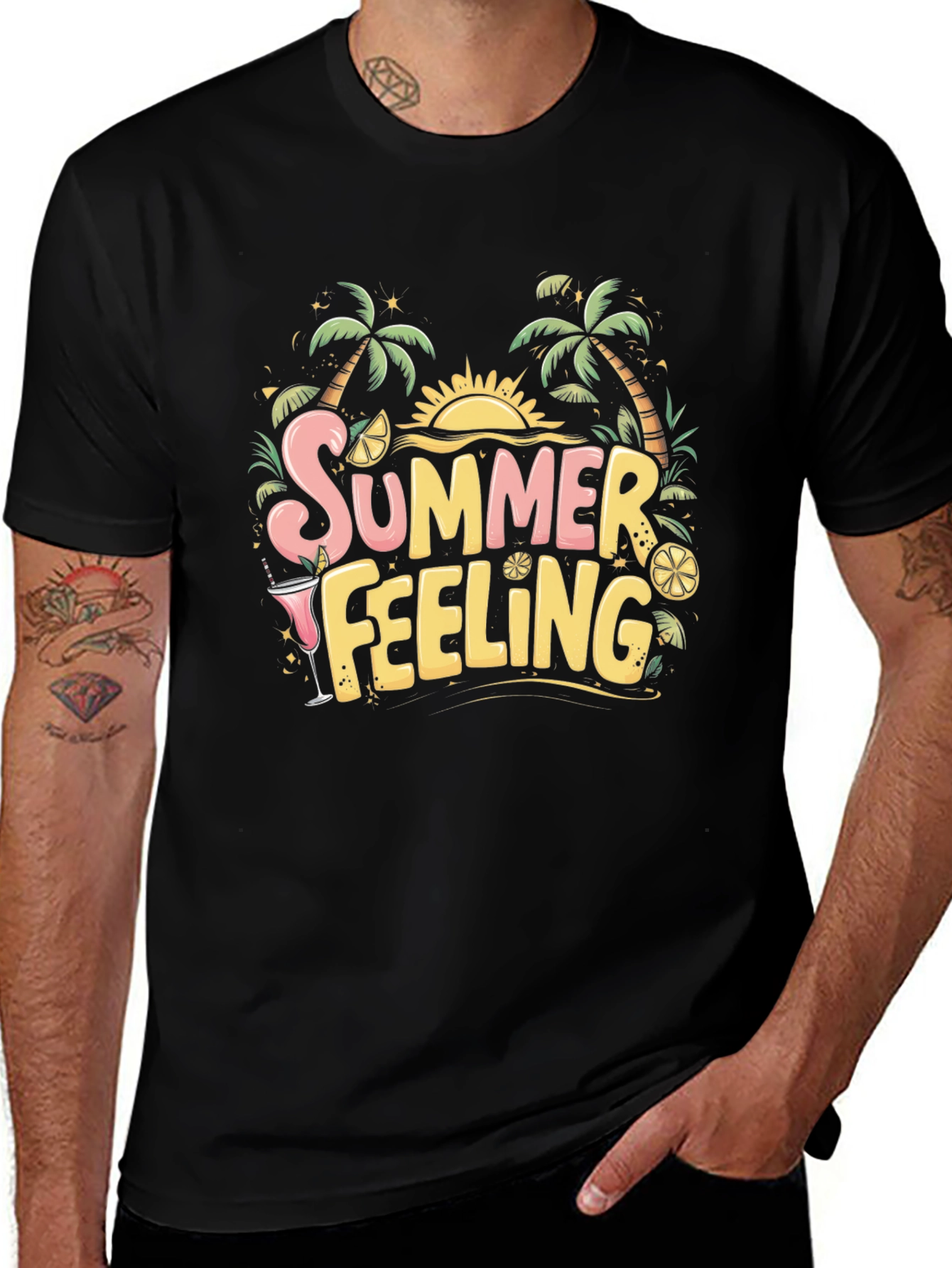 Summer Feeling Black Graphic Tee