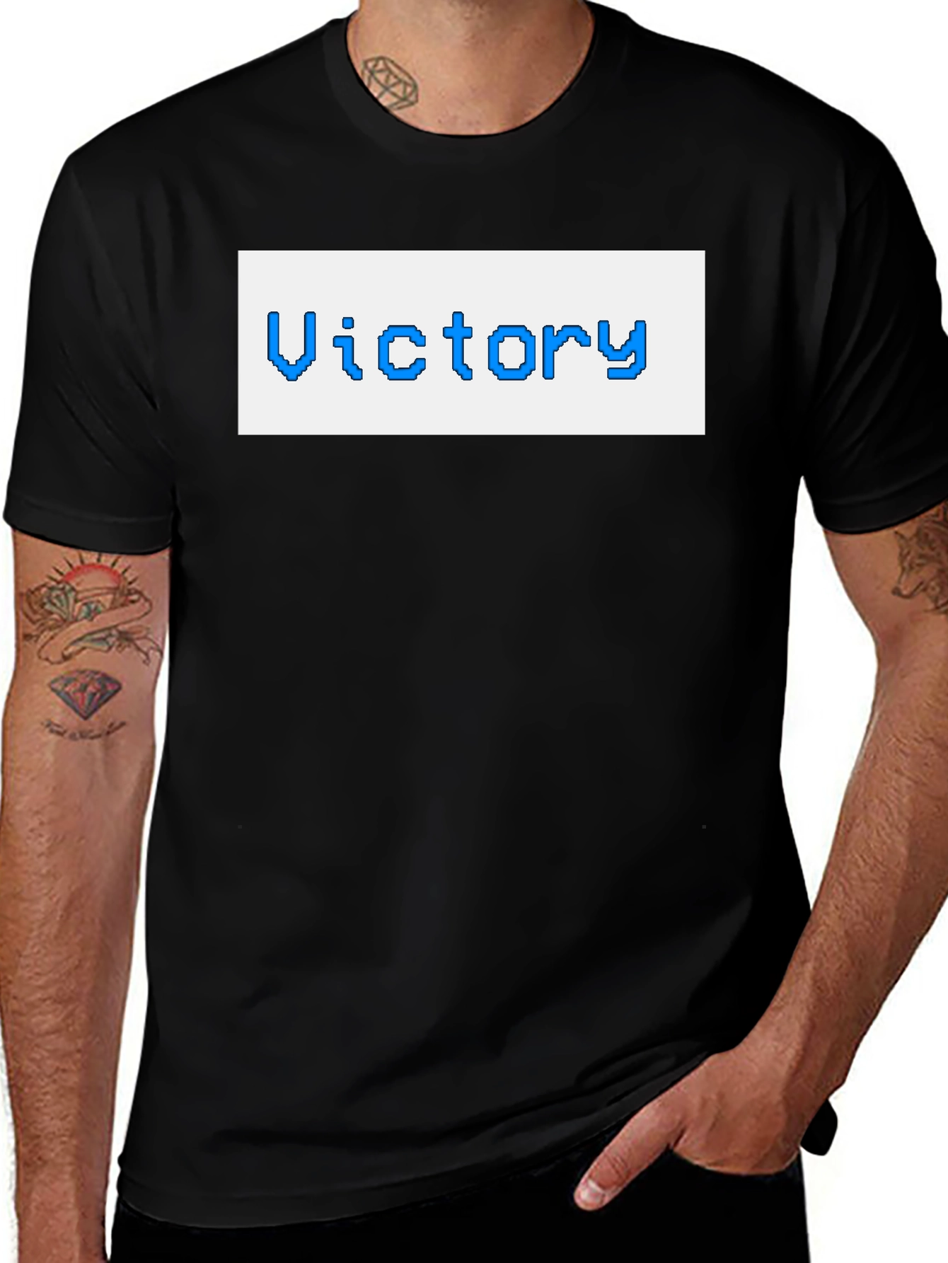 Victory Pixel Art Black T-Shirt
