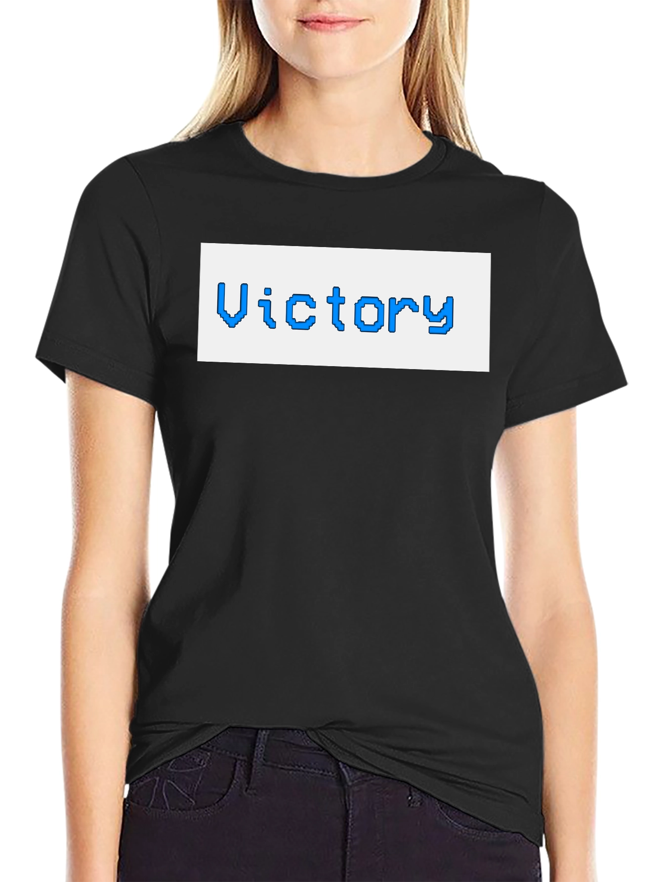 Victory Pixel Art Black T-Shirt