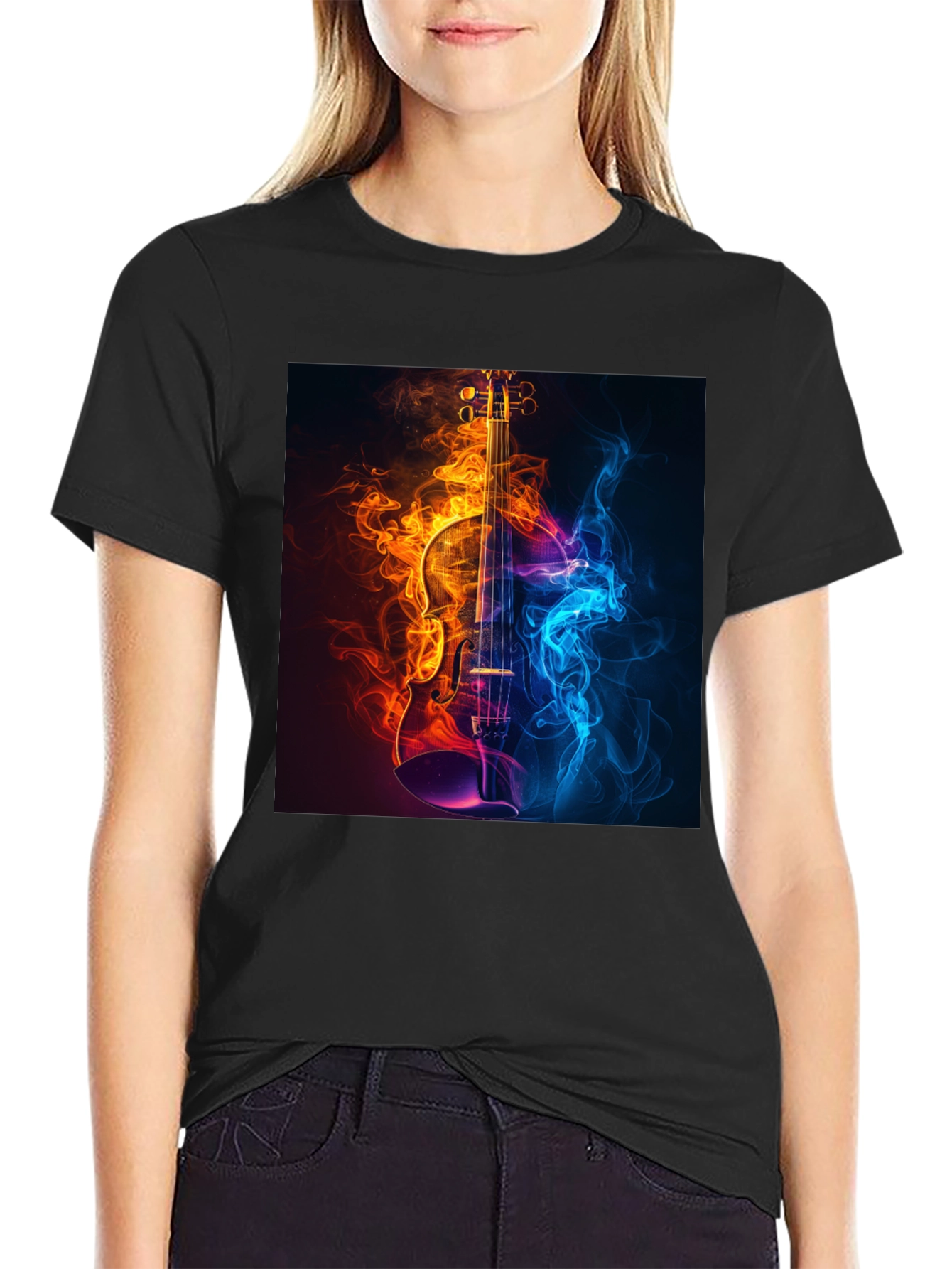 Fiery Violin Graphic Tee - Music Lovers T-Shirt