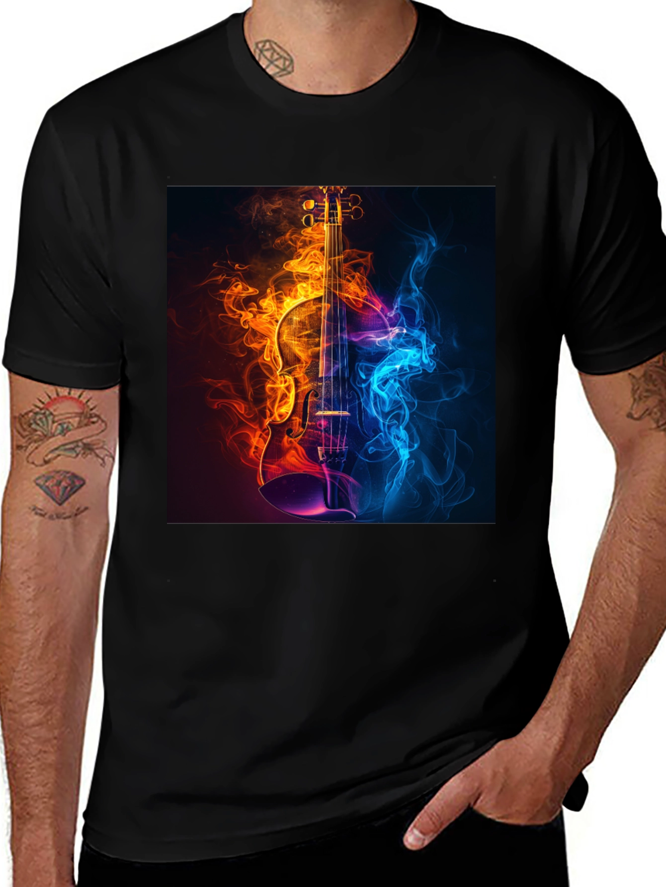 Fiery Violin Graphic Tee - Music Lovers T-Shirt