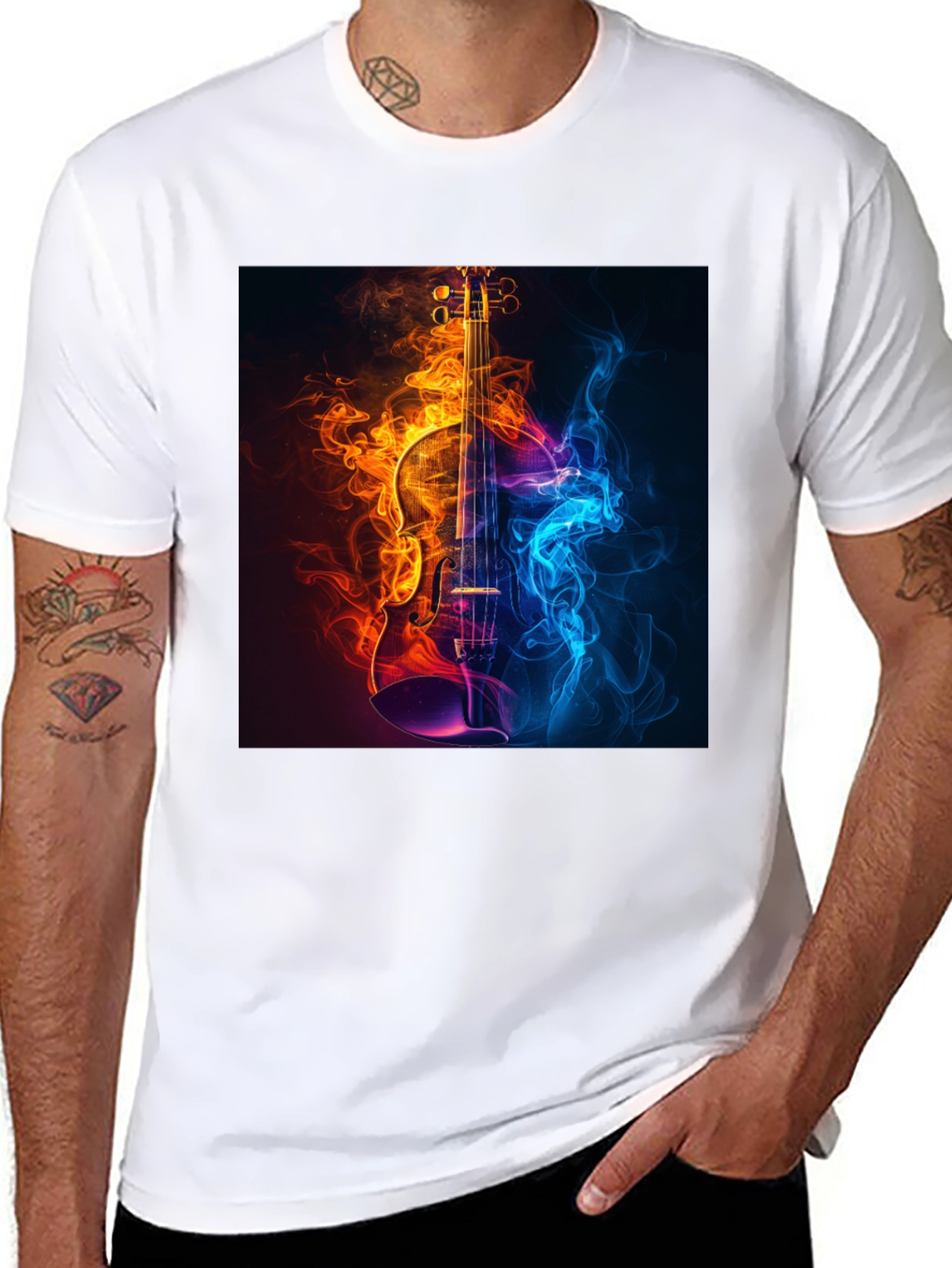 Fiery Violin Graphic Tee - Music Lovers T-Shirt