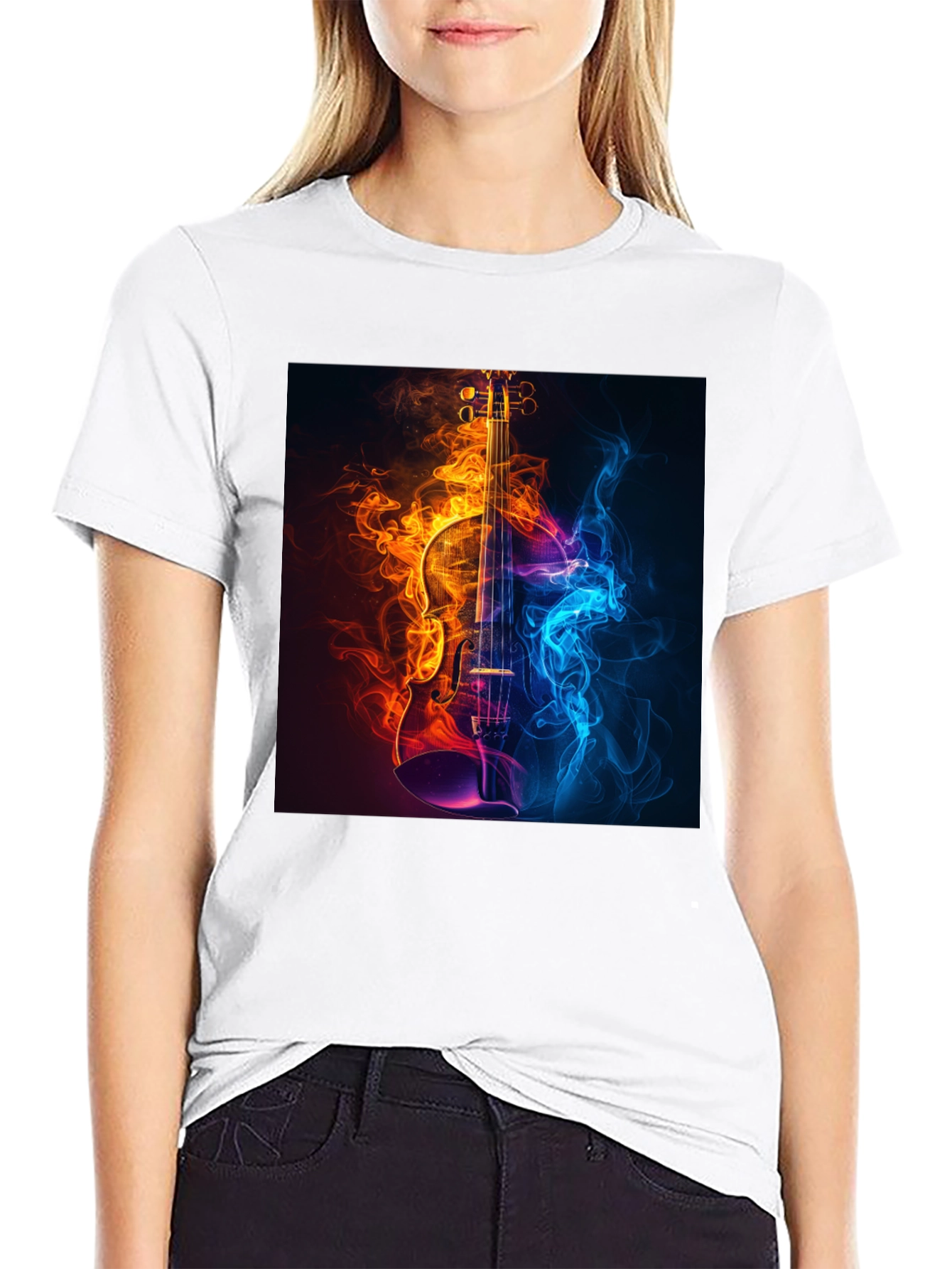Fiery Violin Graphic Tee - Music Lovers T-Shirt
