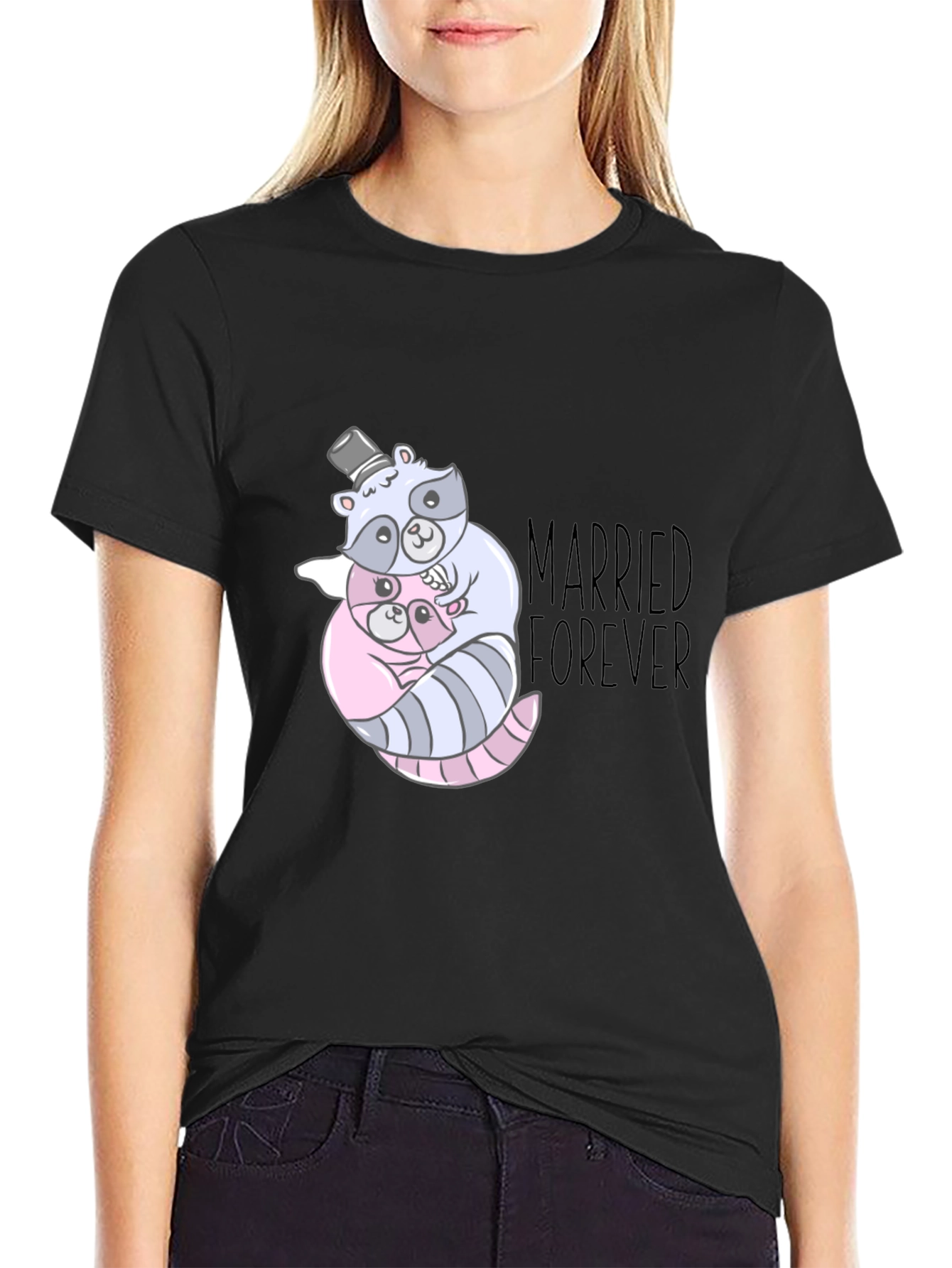 Married Forever Raccoon Couple Graphic Tee