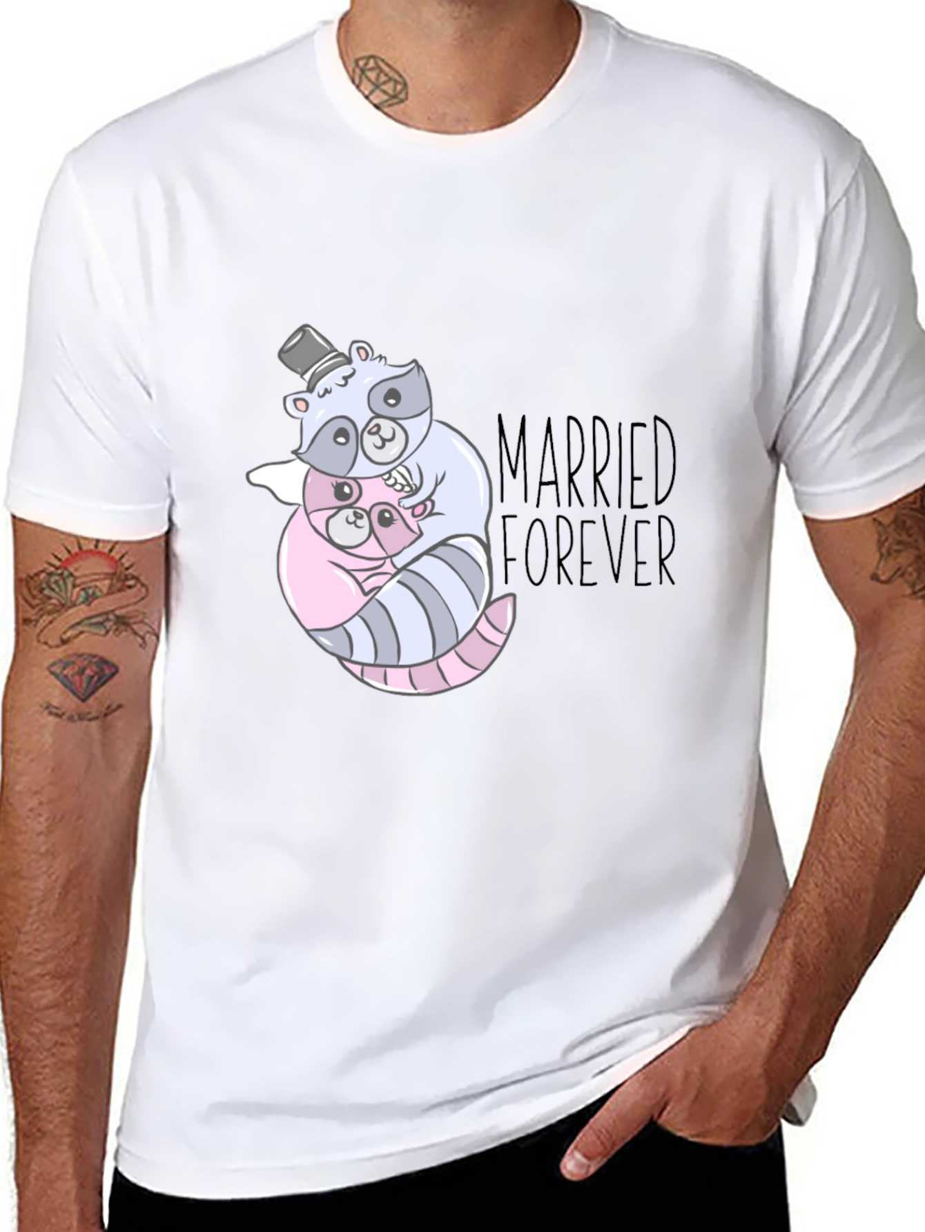 Married Forever Raccoon Couple Graphic Tee