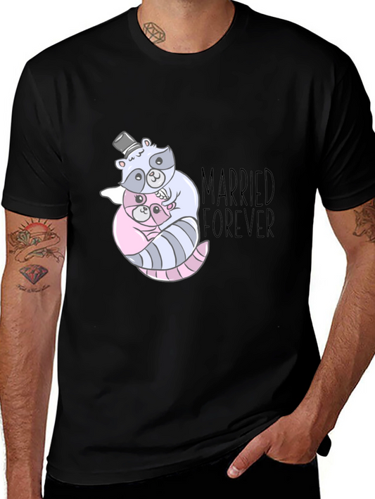 Married Forever Raccoon Couple Graphic Tee