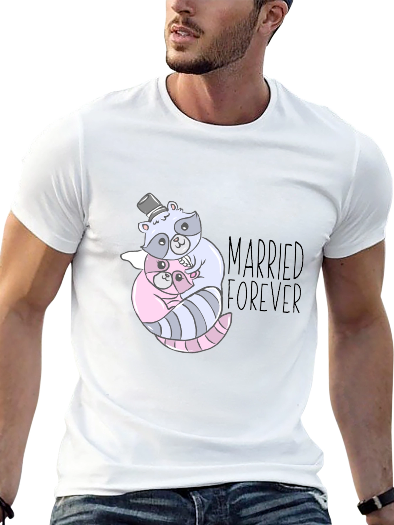 Married Forever Raccoon Couple Graphic Tee