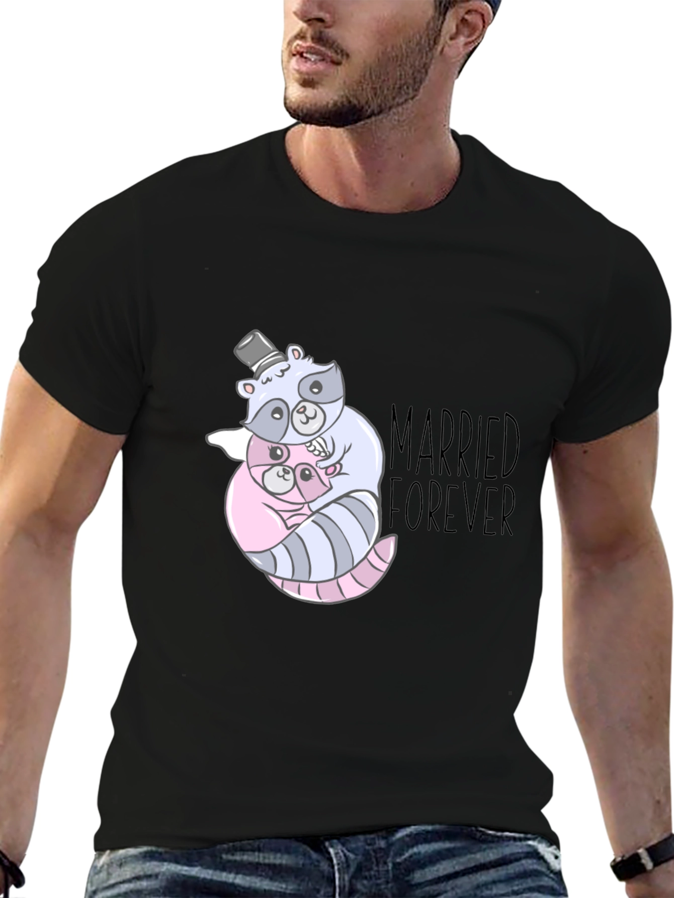 Married Forever Raccoon Couple Graphic Tee