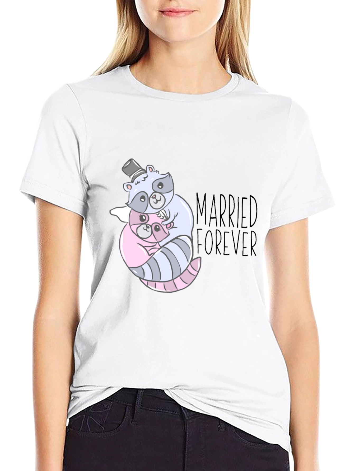 Married Forever Raccoon Couple Graphic Tee