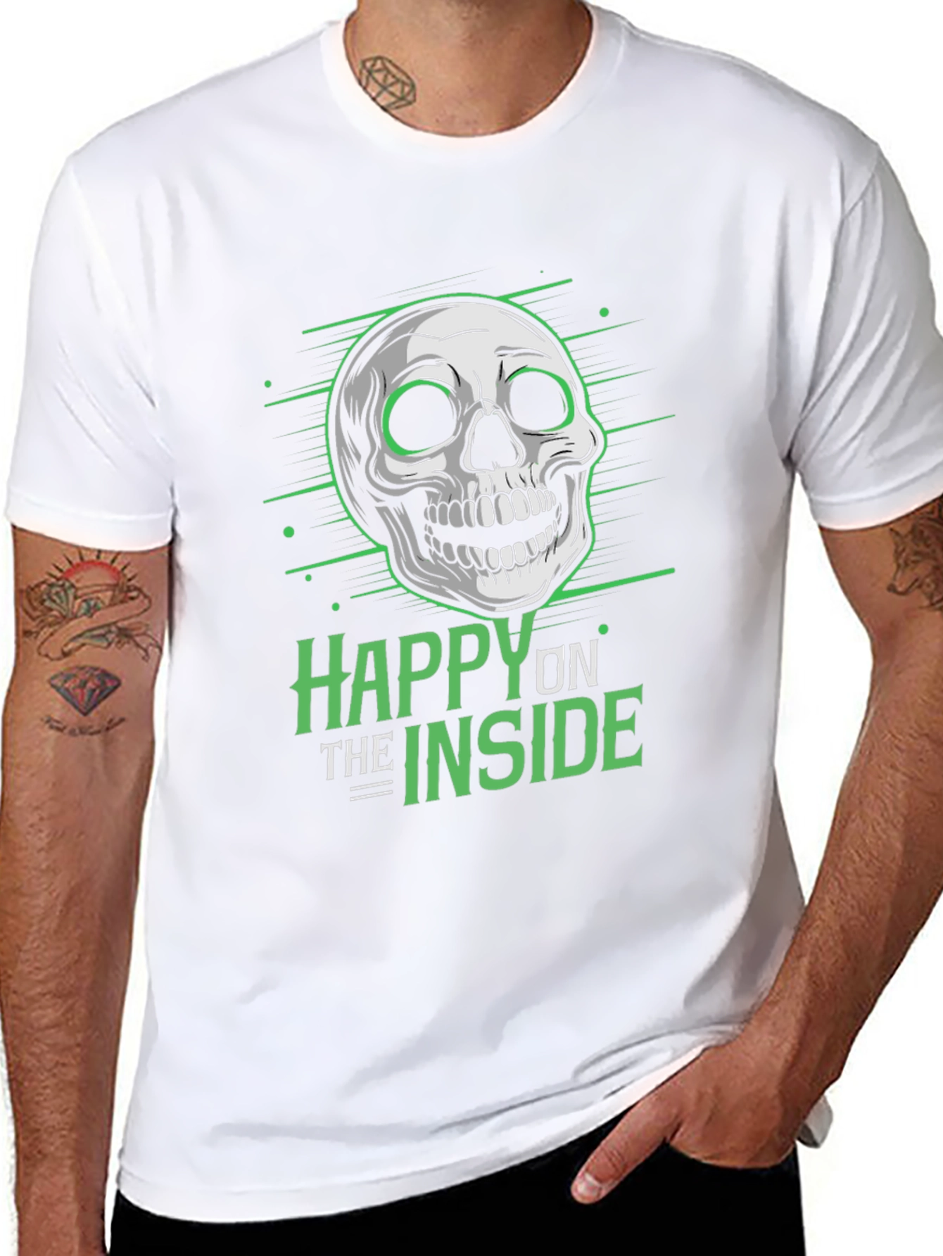 Happy Inside Skull Graphic Tee - Black