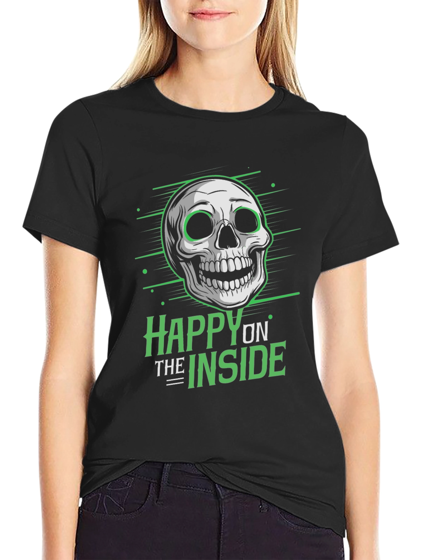Happy Inside Skull Graphic Tee - Black