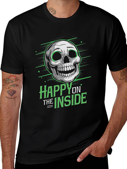 Happy Inside Skull Graphic Tee - Black