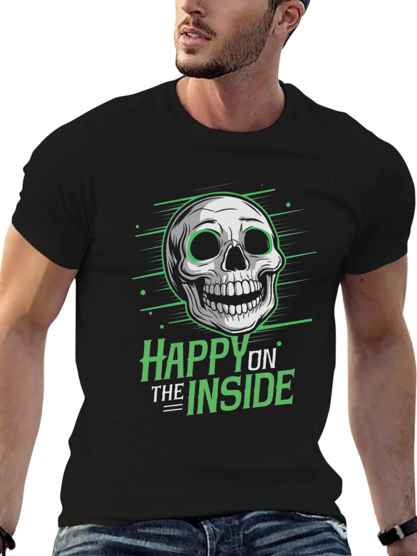 Happy Inside Skull Graphic Tee - Black