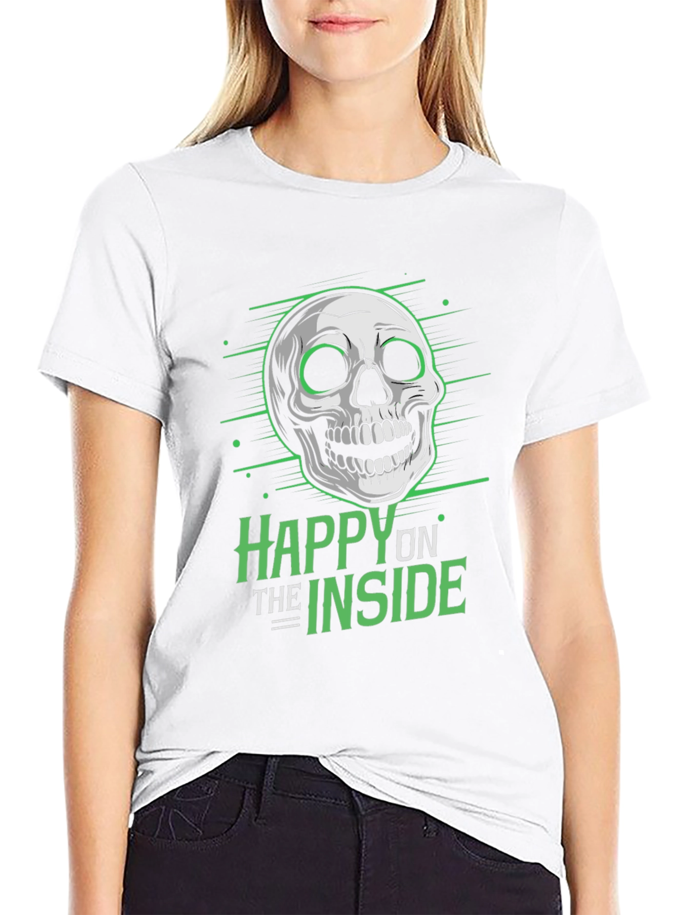 Happy Inside Skull Graphic Tee - Black