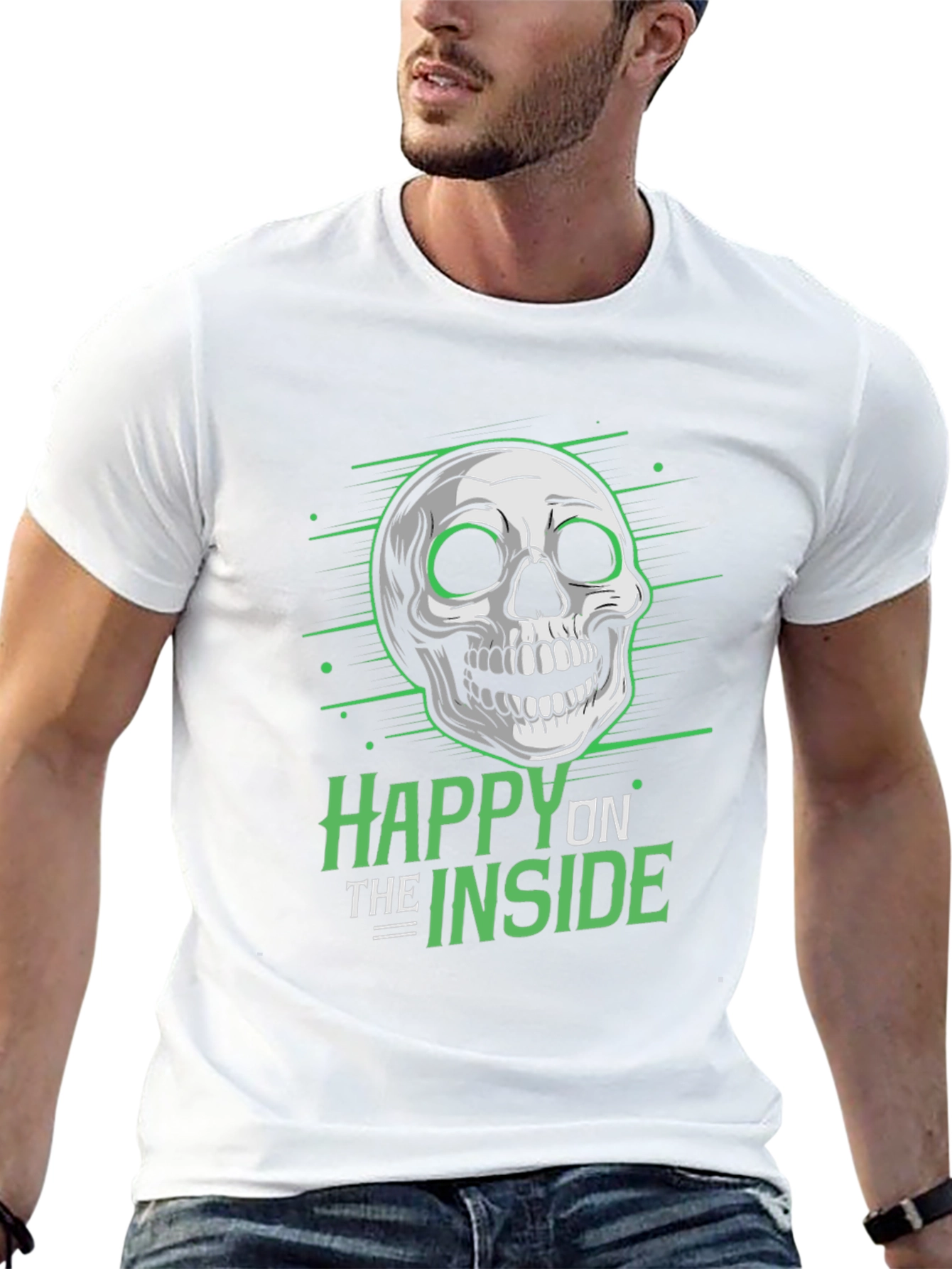 Happy Inside Skull Graphic Tee - Black