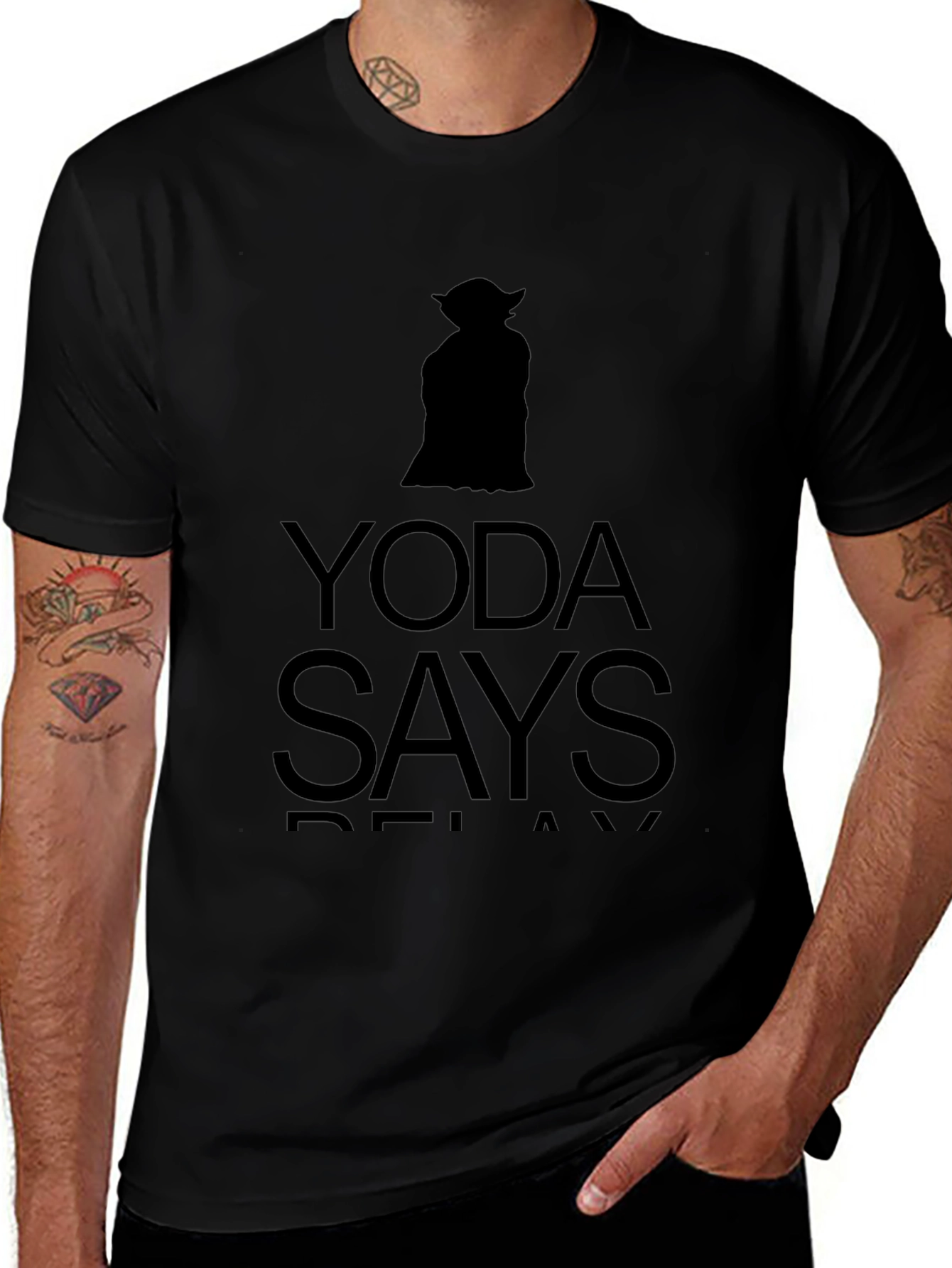Yoda Says Relax Black Graphic T-Shirt