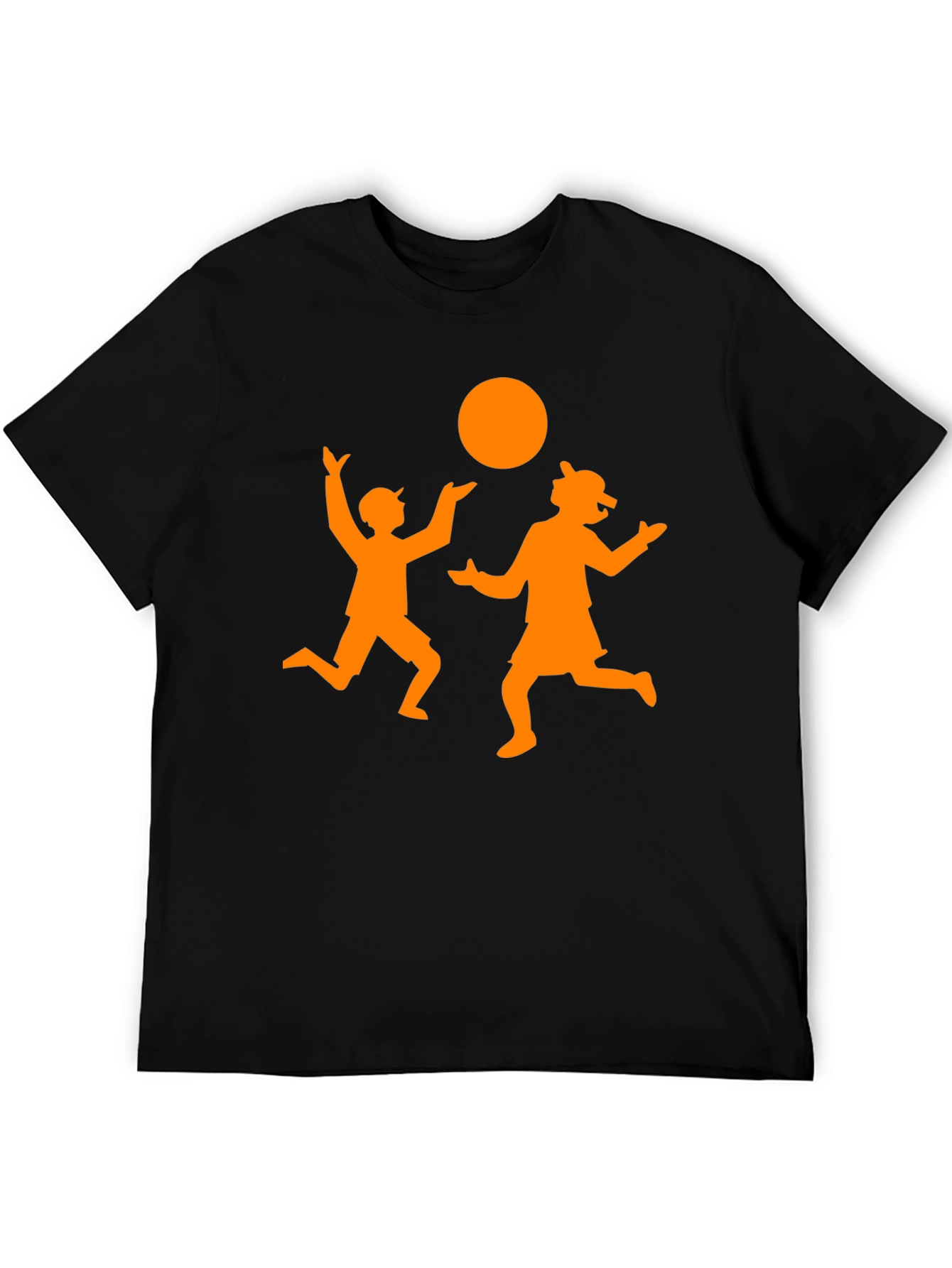 Orange Silhouette Kids Playing on Black Tee