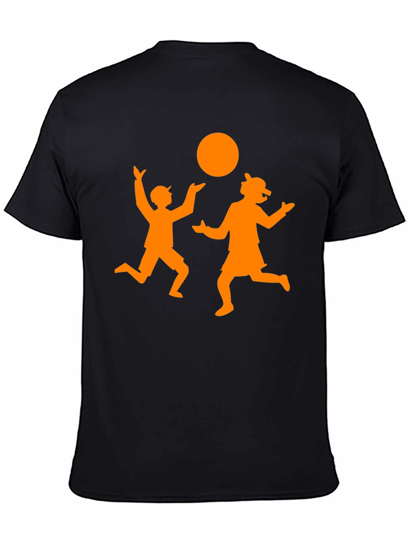 Orange Silhouette Kids Playing on Black Tee