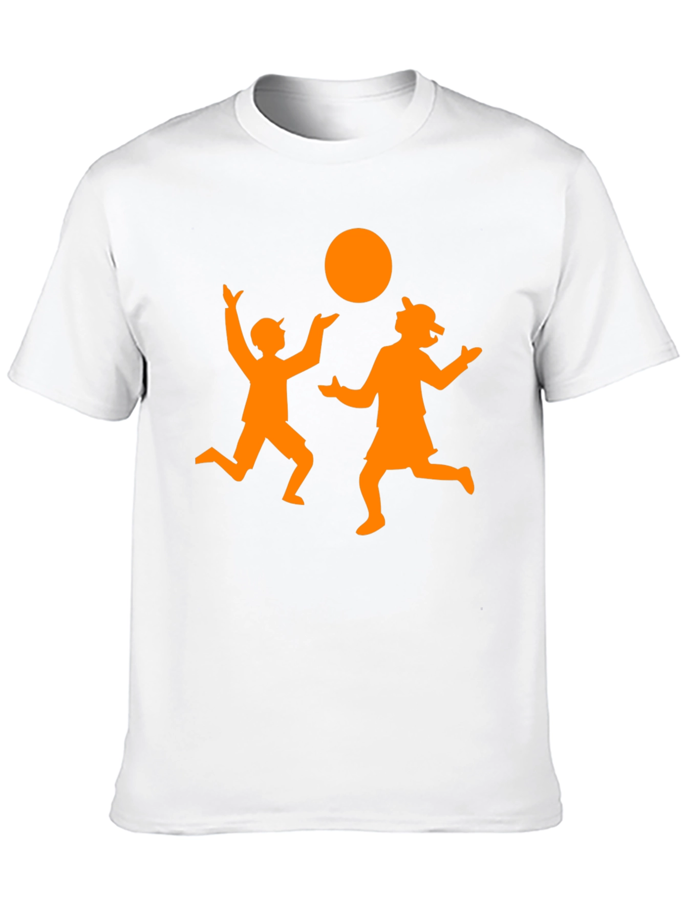 Orange Silhouette Kids Playing on Black Tee
