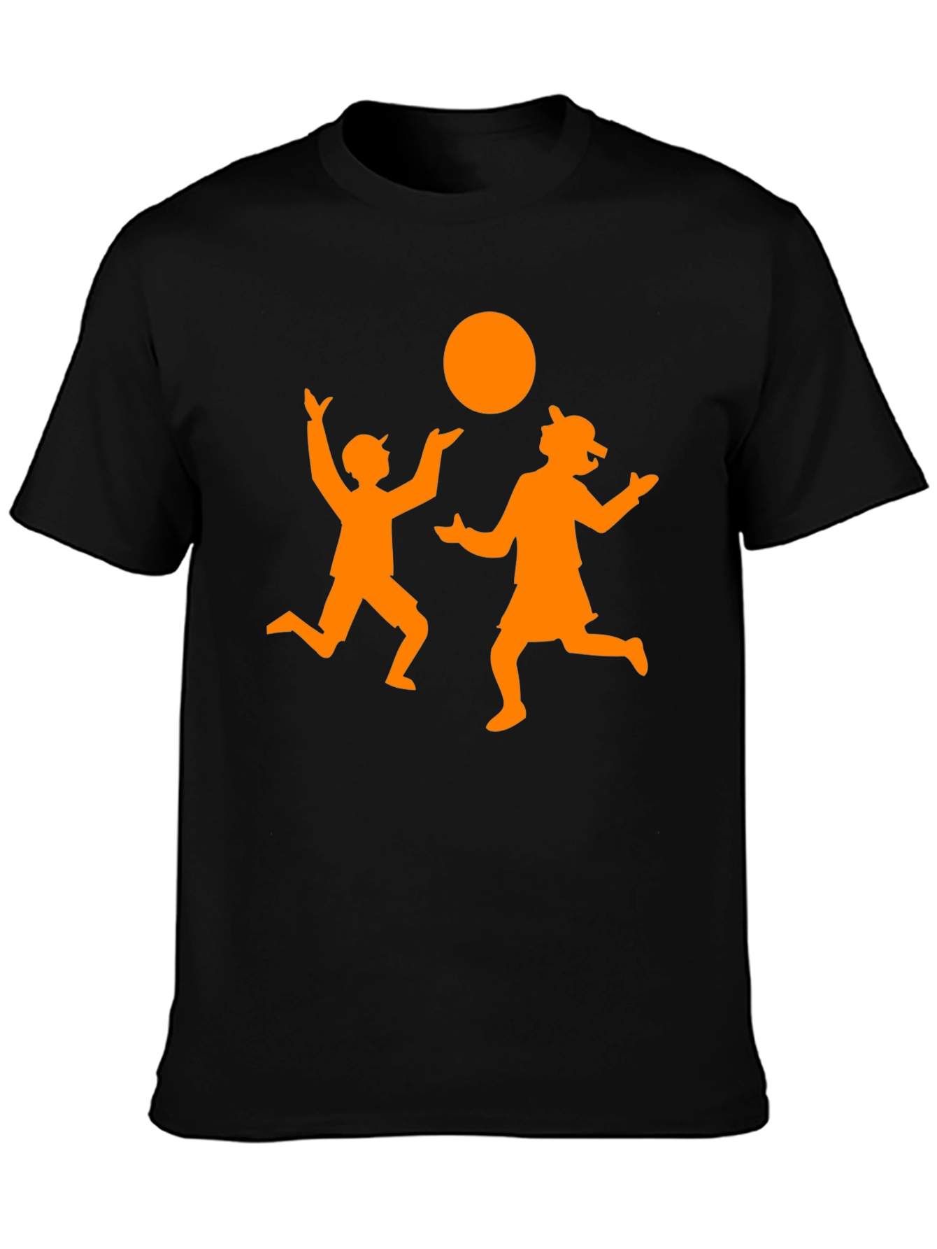 Orange Silhouette Kids Playing on Black Tee