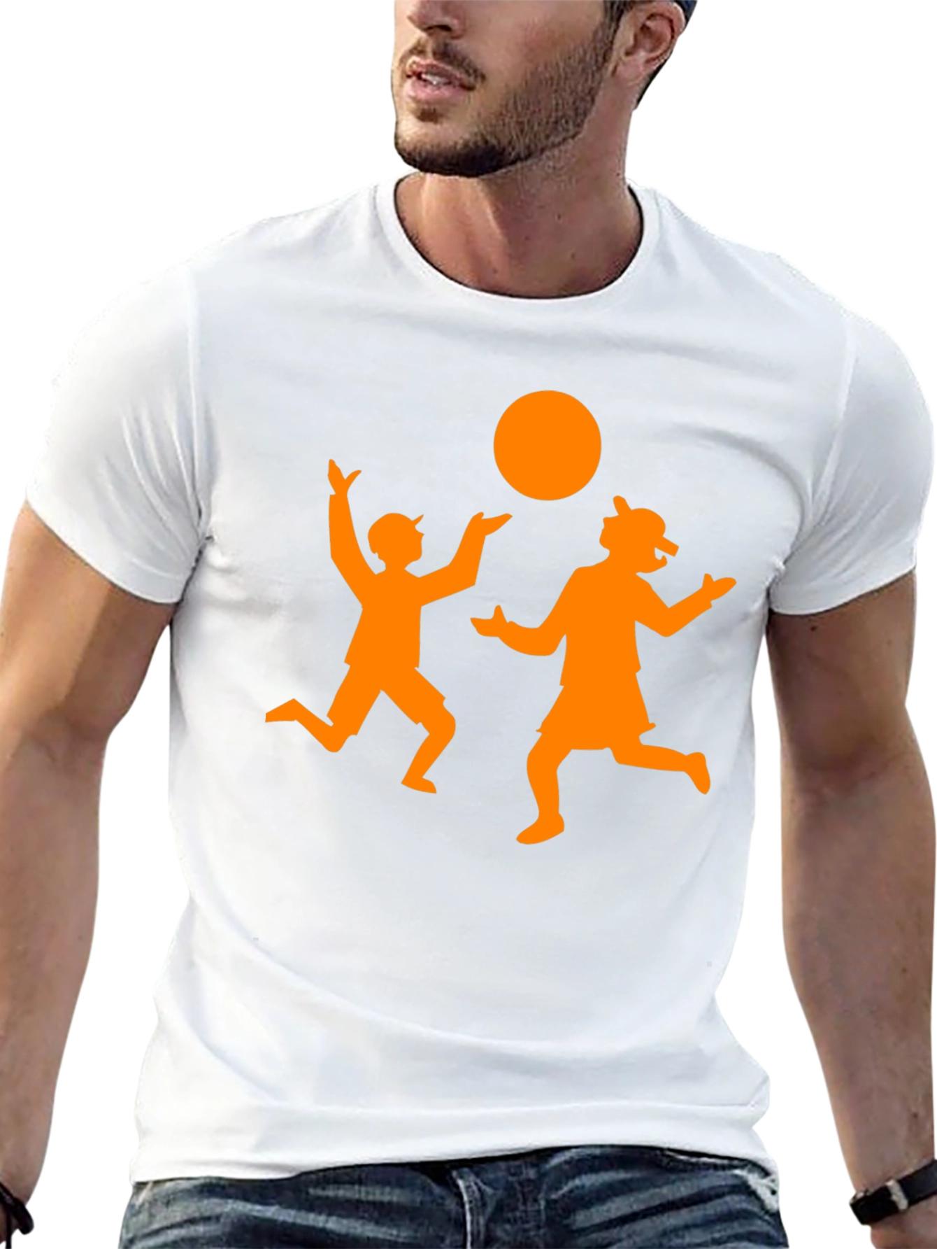 Orange Silhouette Kids Playing on Black Tee