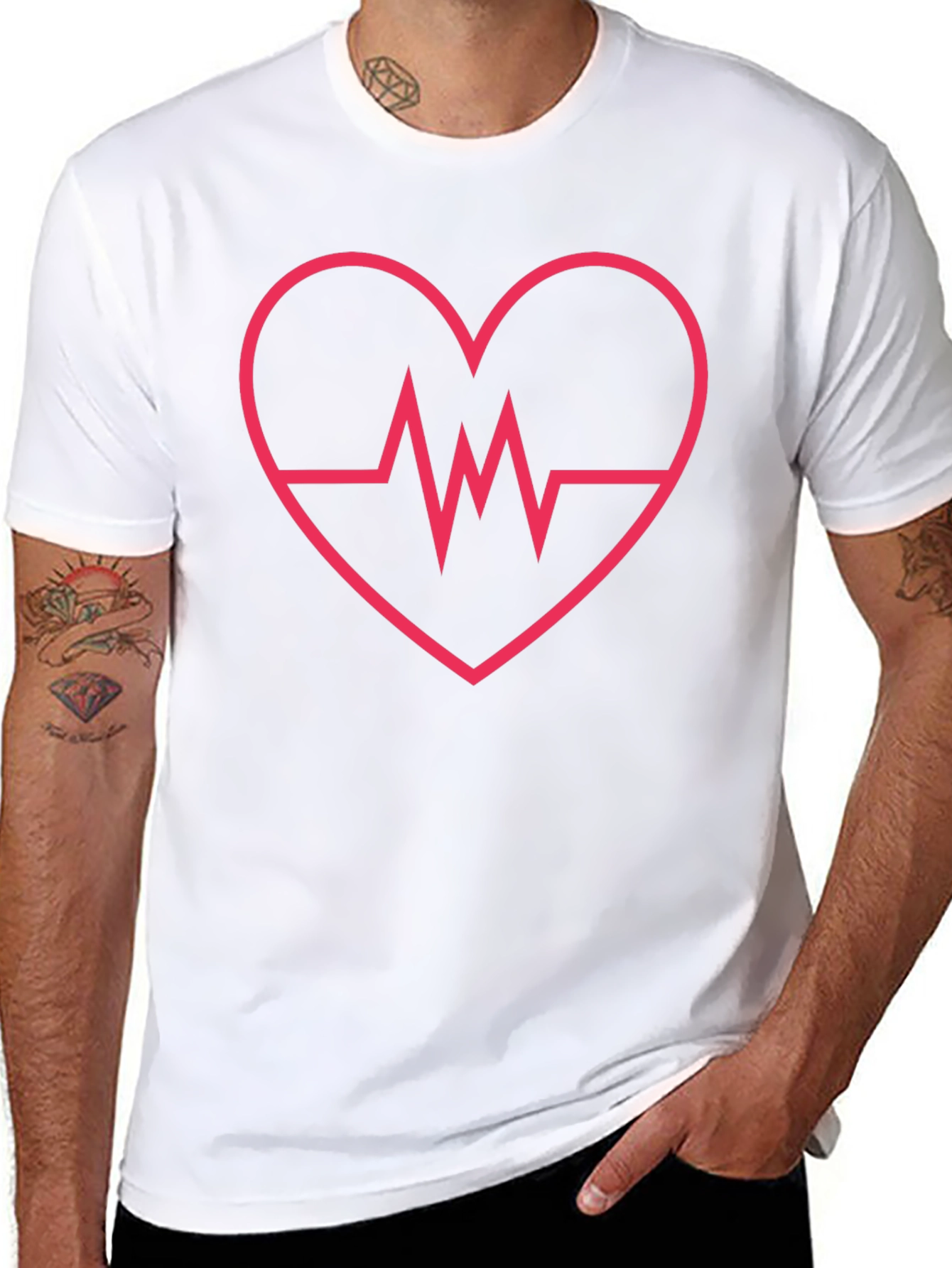 Heartbeat Heart Design Black T-Shirt