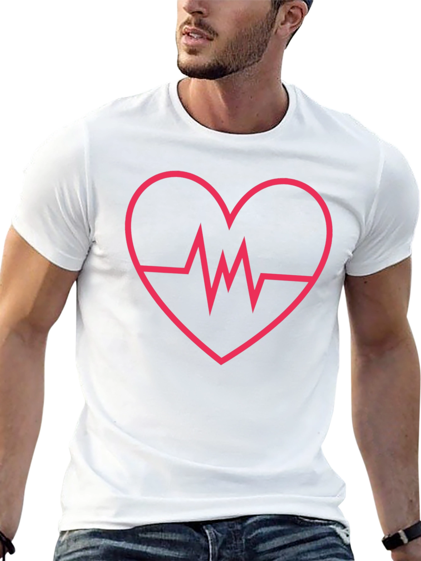 Heartbeat Heart Design Black T-Shirt