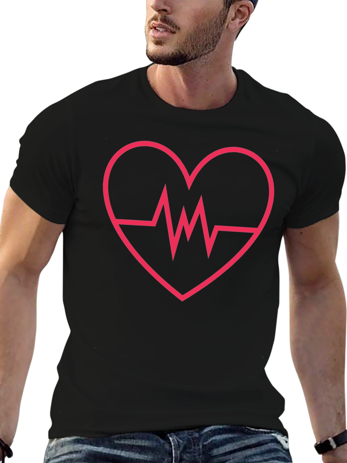 Heartbeat Heart Design Black T-Shirt