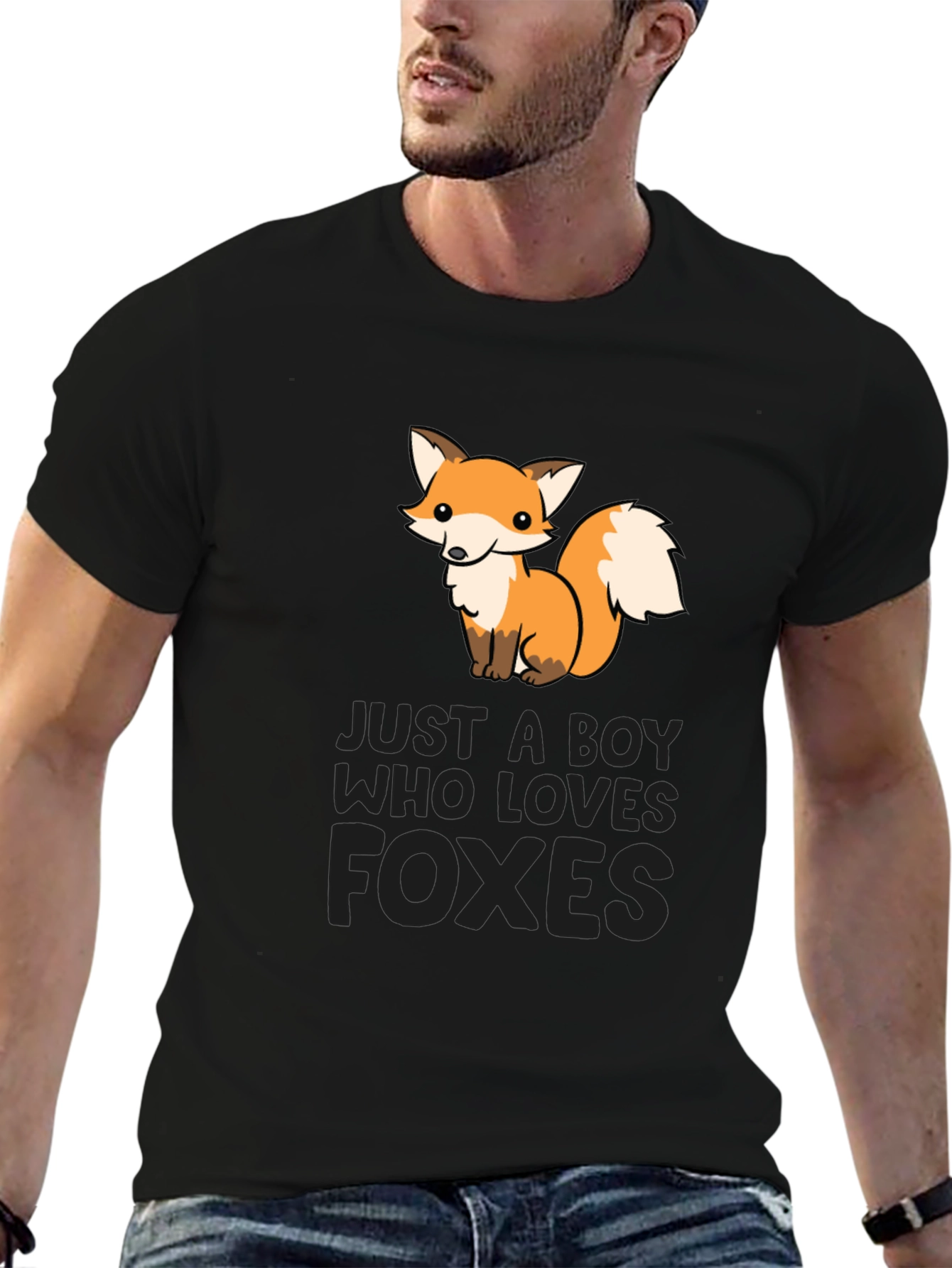 Boy Who Loves Foxes Black T-Shirt
