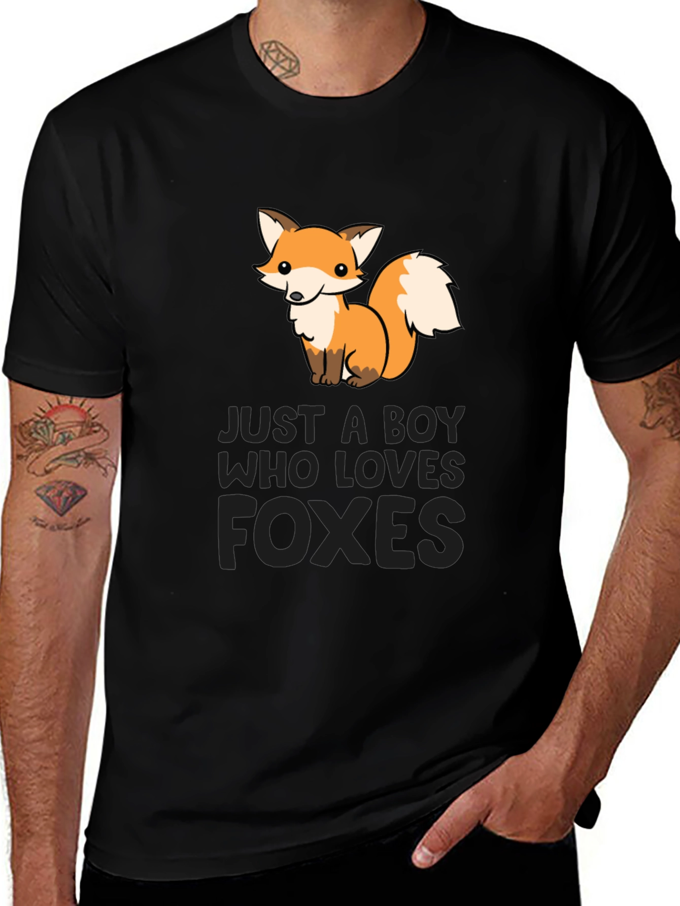 Boy Who Loves Foxes Black T-Shirt
