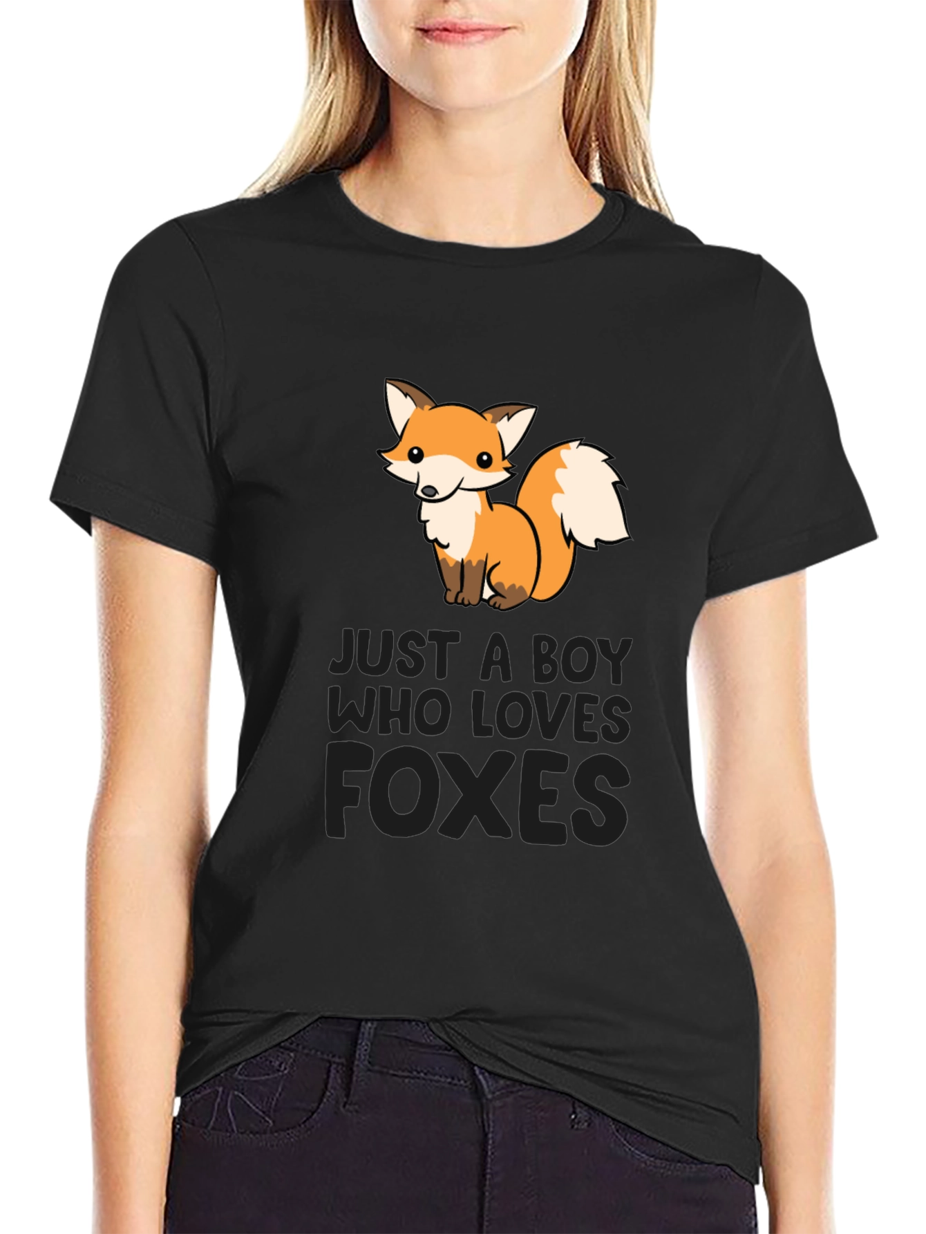 Boy Who Loves Foxes Black T-Shirt