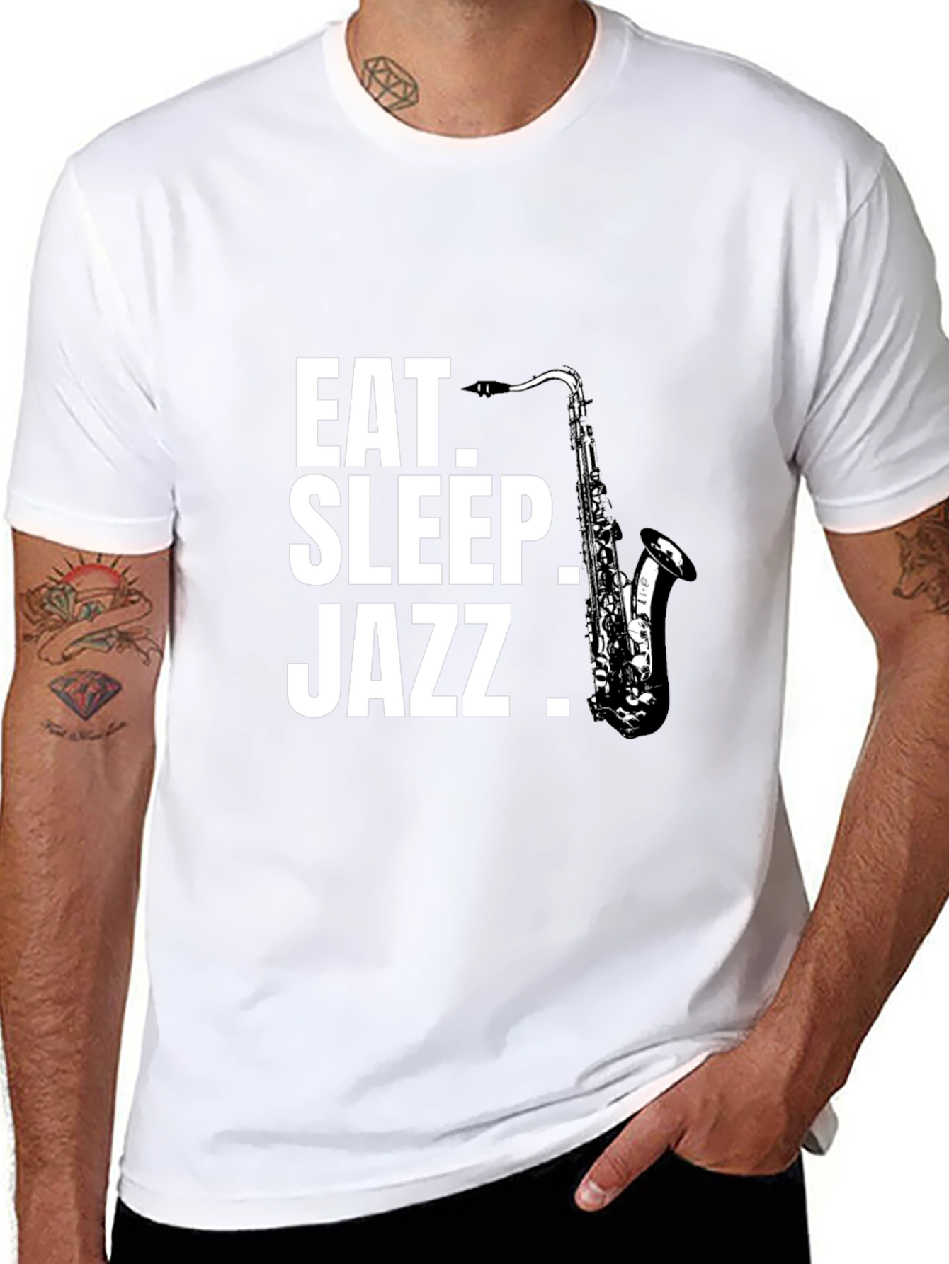 Eat Sleep Jazz Saxophone Black Graphic T-Shirt