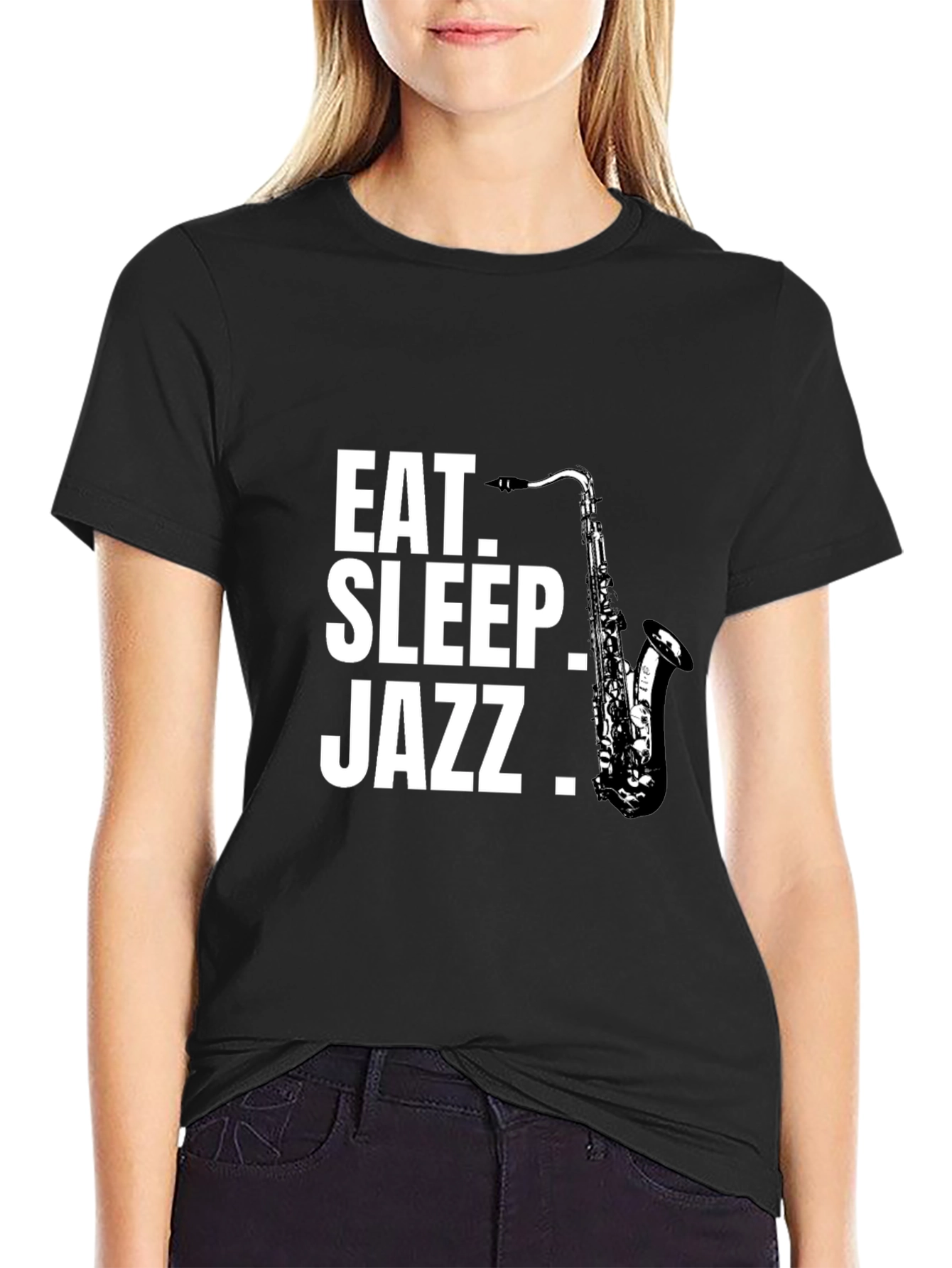 Eat Sleep Jazz Saxophone Black Graphic T-Shirt