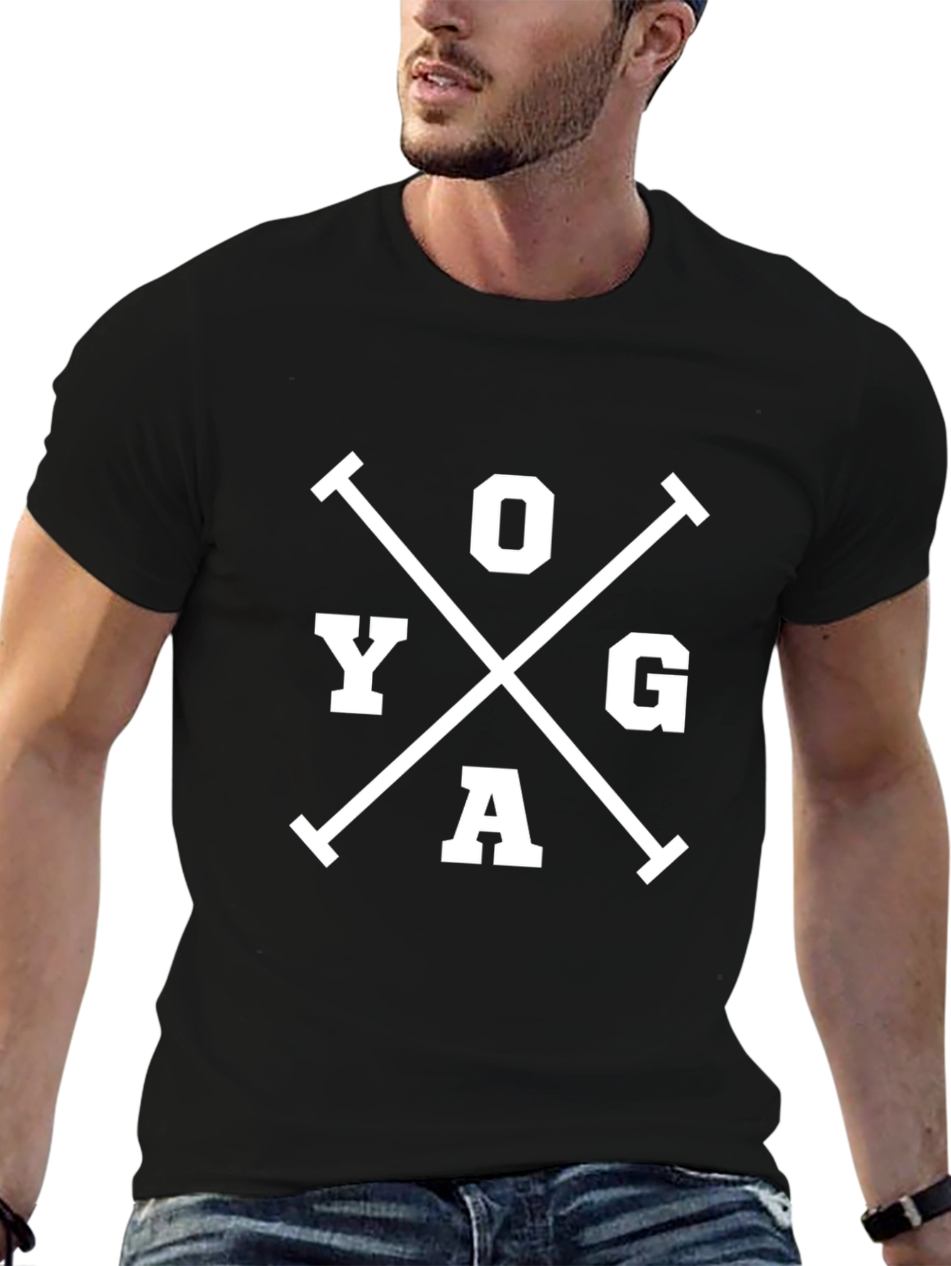 Yoga Cross Tee - Relaxed Fit Black Cotton T-Shirt