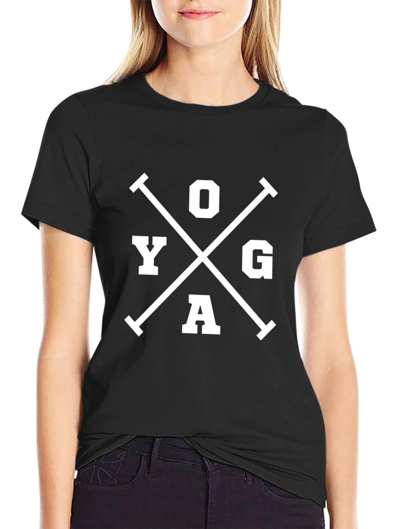 Yoga Cross Tee - Relaxed Fit Black Cotton T-Shirt