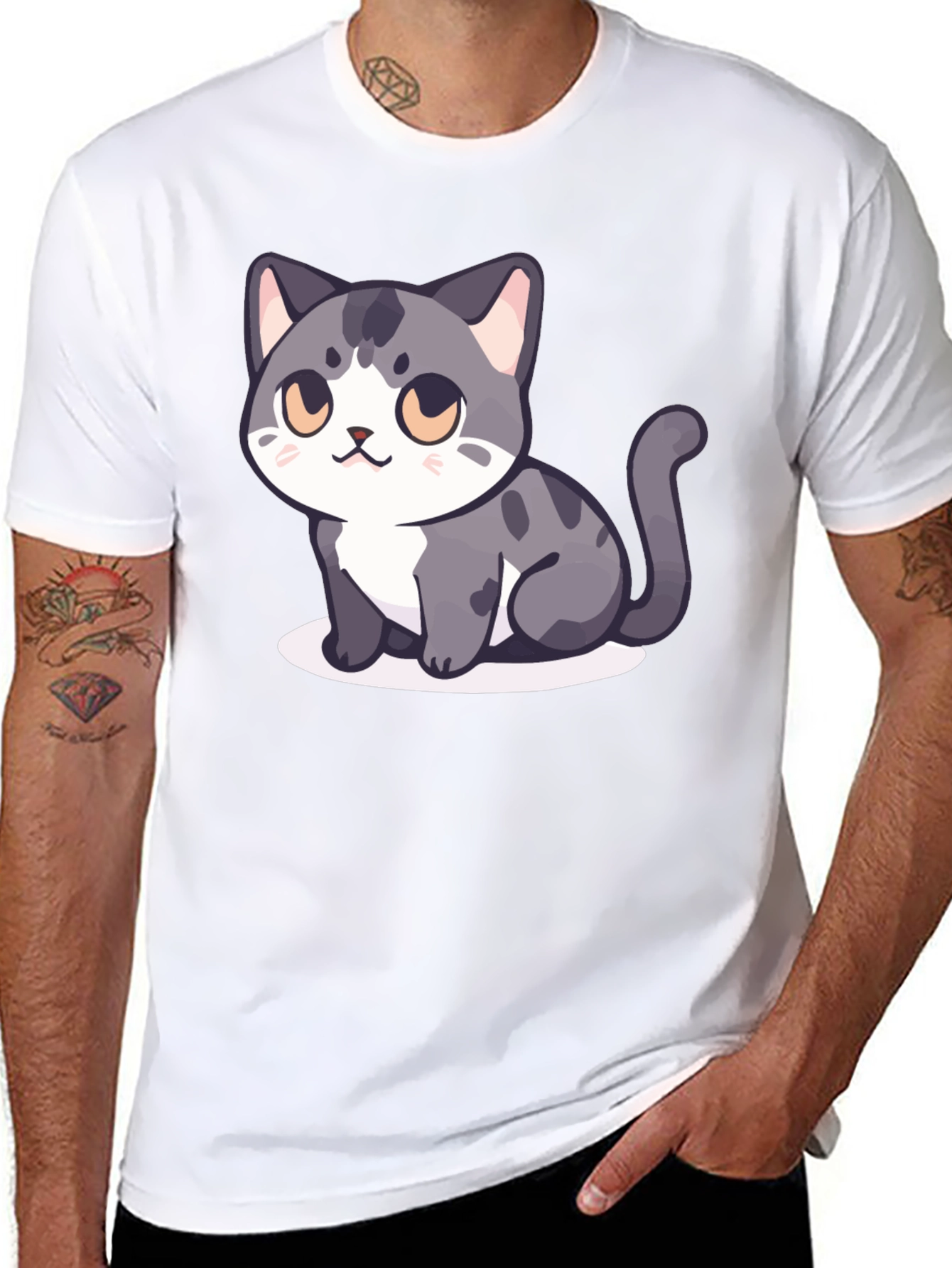 Cute Cartoon Cat Graphic T-Shirt - Stylish Unisex Tee