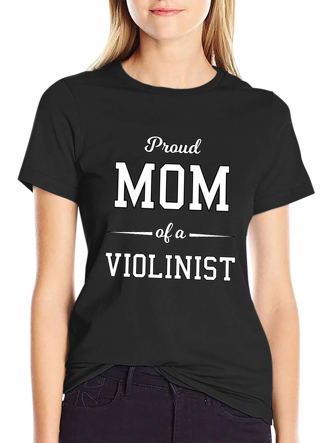 Proud Mom of a Violinist - Black T-Shirt